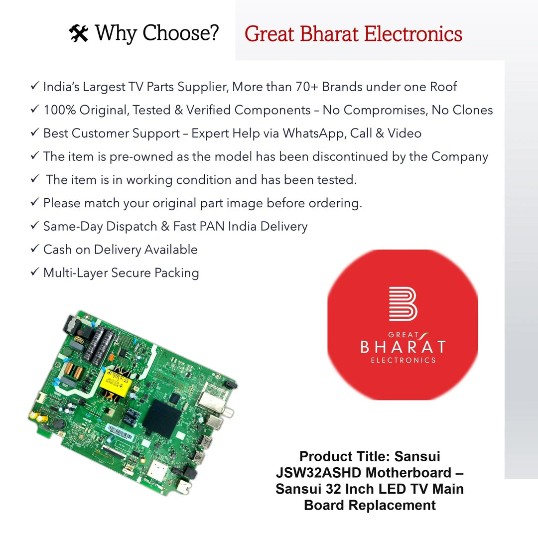 Sansui JSW32ASHD Motherboard – Sansui 32 Inch LED TV Main Board Replacement - Great Bharat Electronics