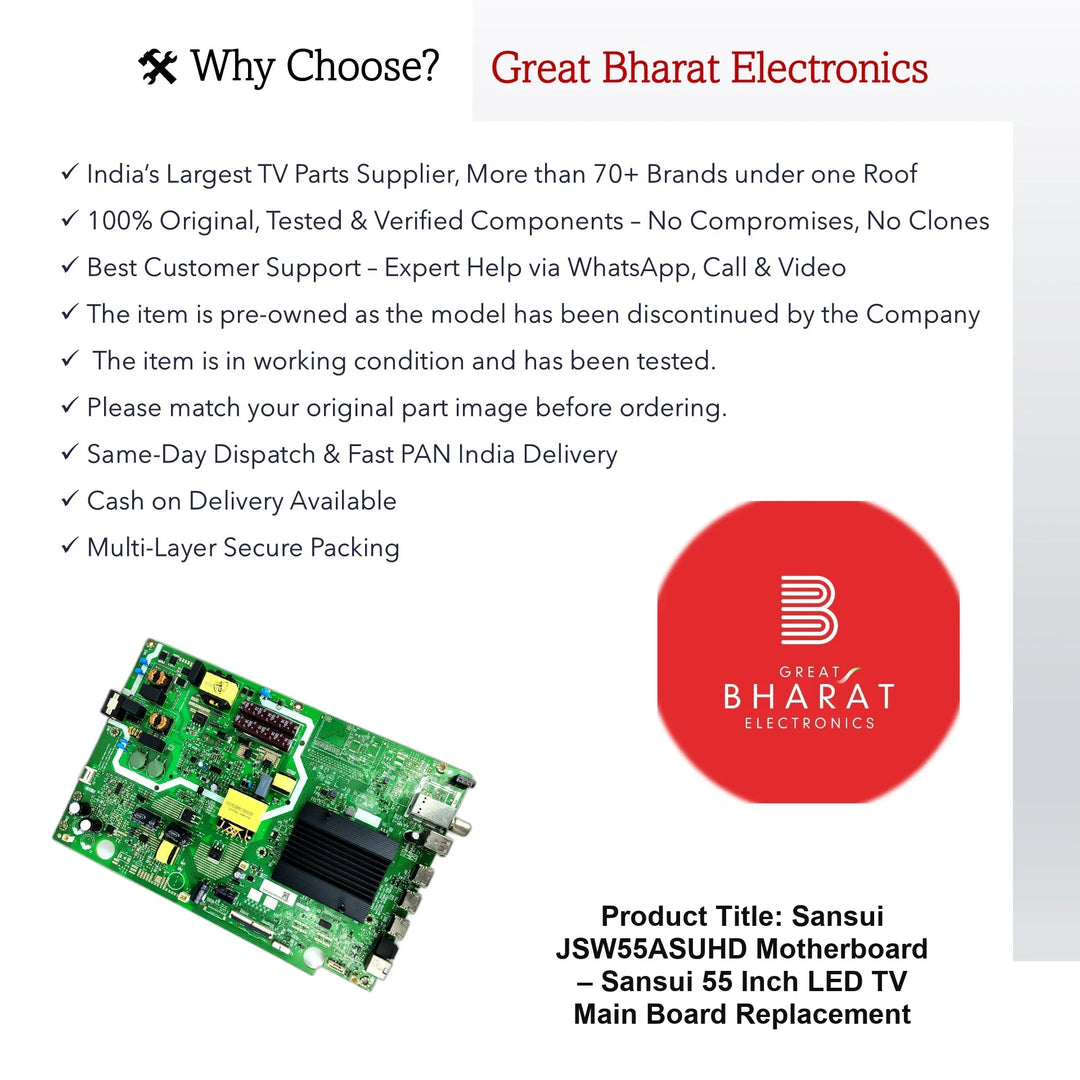 Sansui JSW55ASUHD Motherboard – Sansui 55 Inch LED TV Main Board Replacement - Great Bharat Electronics