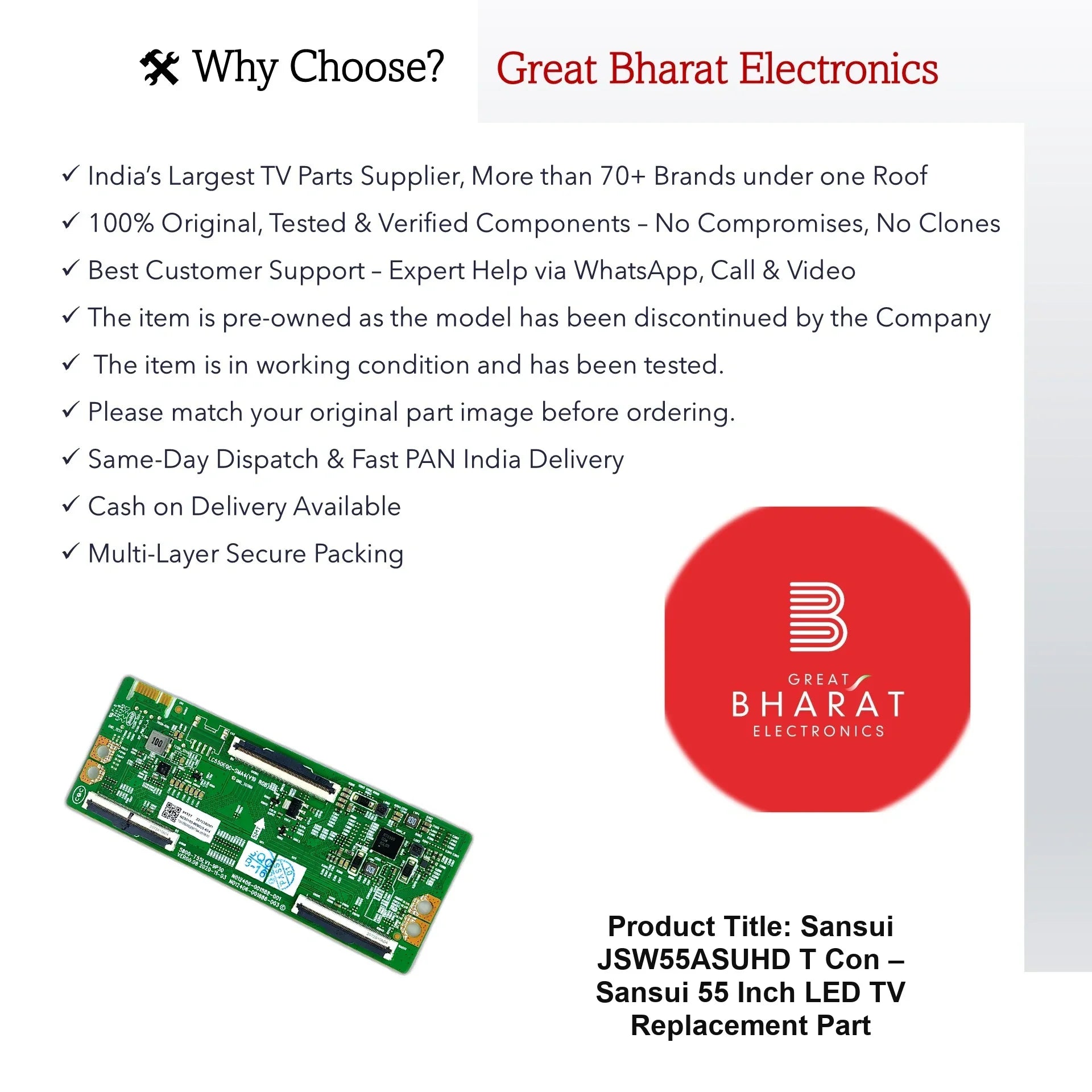 Sansui JSW55ASUHD T-Con Board – Sansui 55 Inch LED TV Replacement Part - Great Bharat Electronics