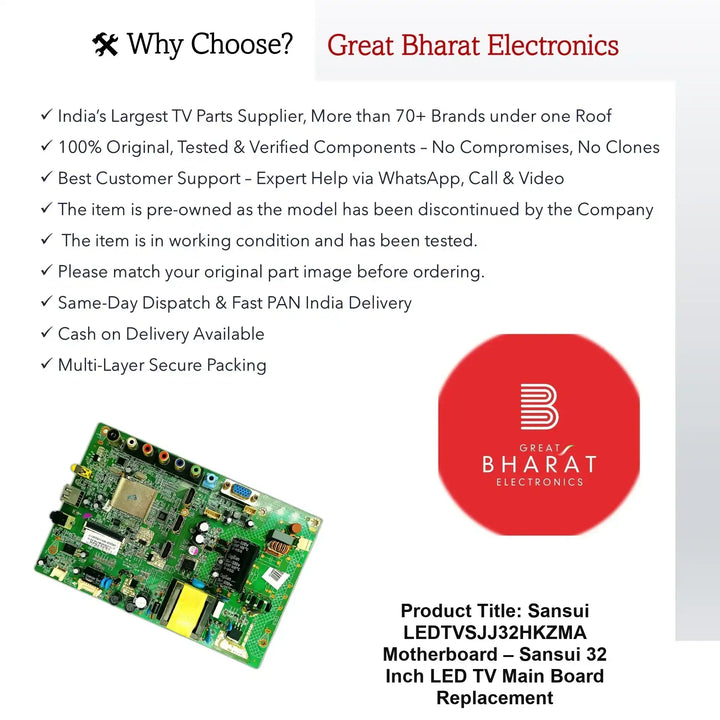 Sansui LEDTVSJJ32HKZMA मदरबोर्ड – Sansui 32 इंच LED TV मेन बोर्ड रिप्लेसमेंट - Great Bharat Electronics