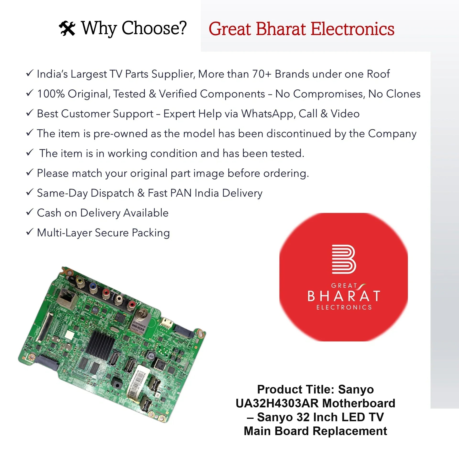 Sanyo UA32H4303AR Motherboard – Sanyo 32 Inch LED TV Main Board Replacement - Great Bharat Electronics
