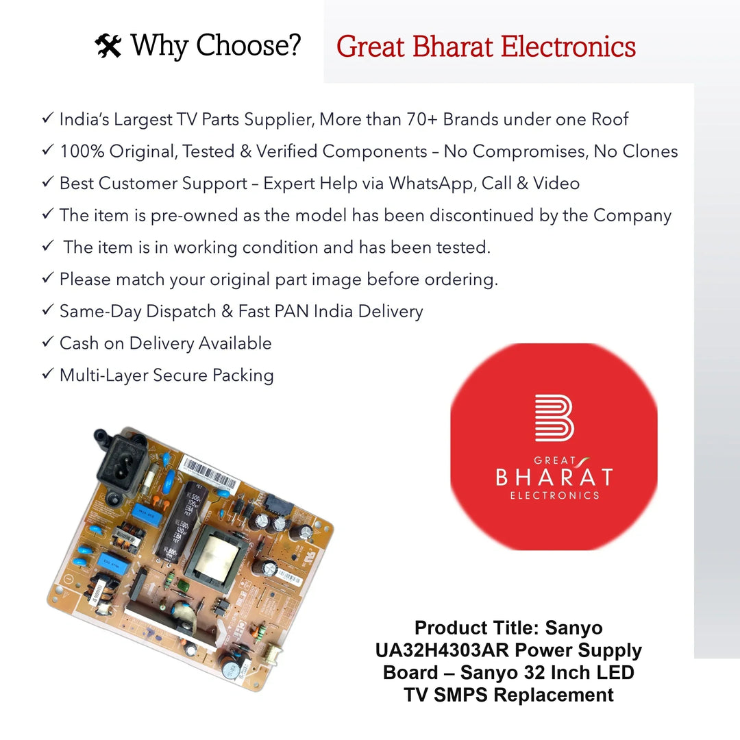 Sanyo UA32H4303AR Power Supply Board – Sanyo 32 Inch LED TV SMPS Replacement - Great Bharat Electronics