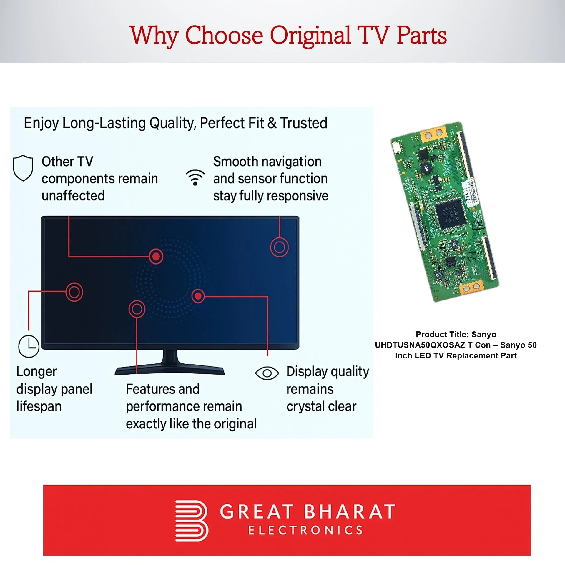 Sanyo UHDTUSNA50QXOSAZ T-Con Board – Sanyo 50 Inch LED TV Replacement Part - Great Bharat Electronics