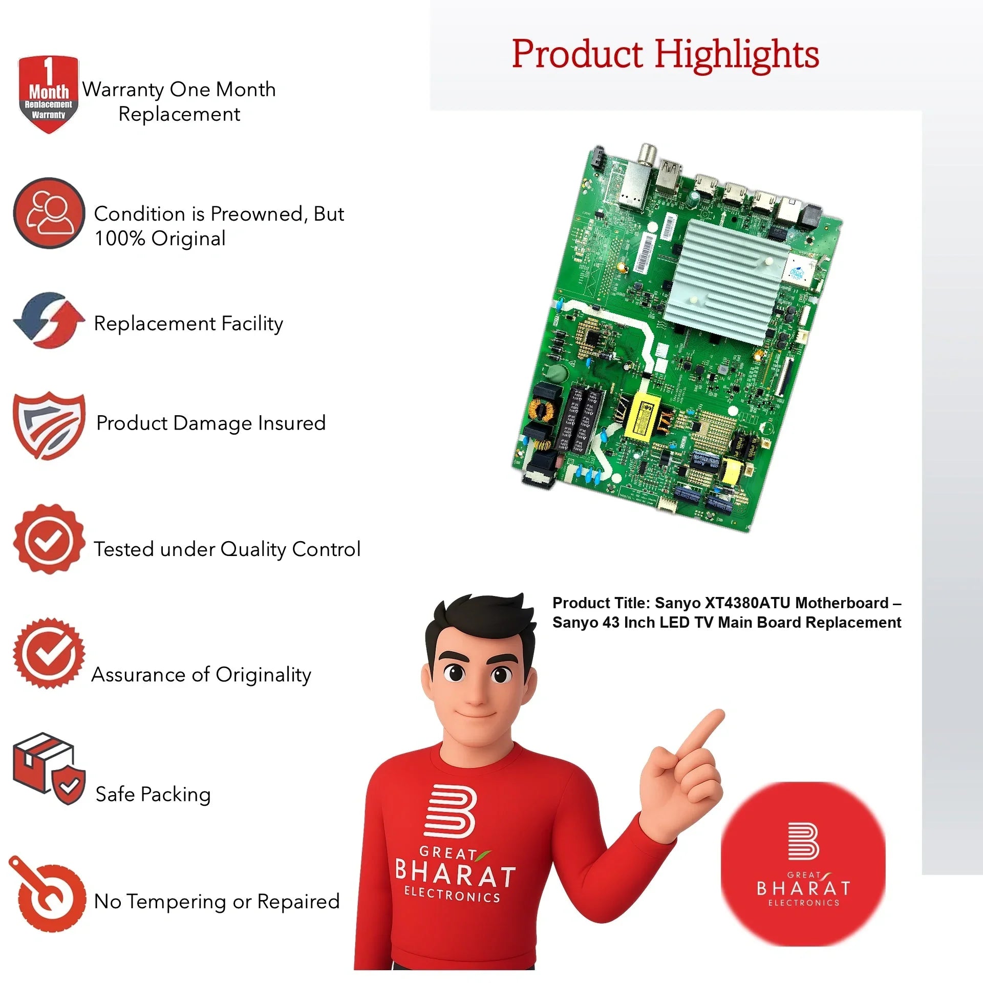 Sanyo XT4380ATU Motherboard – Sanyo 43 Inch LED TV Main Board Replacement - Great Bharat Electronics