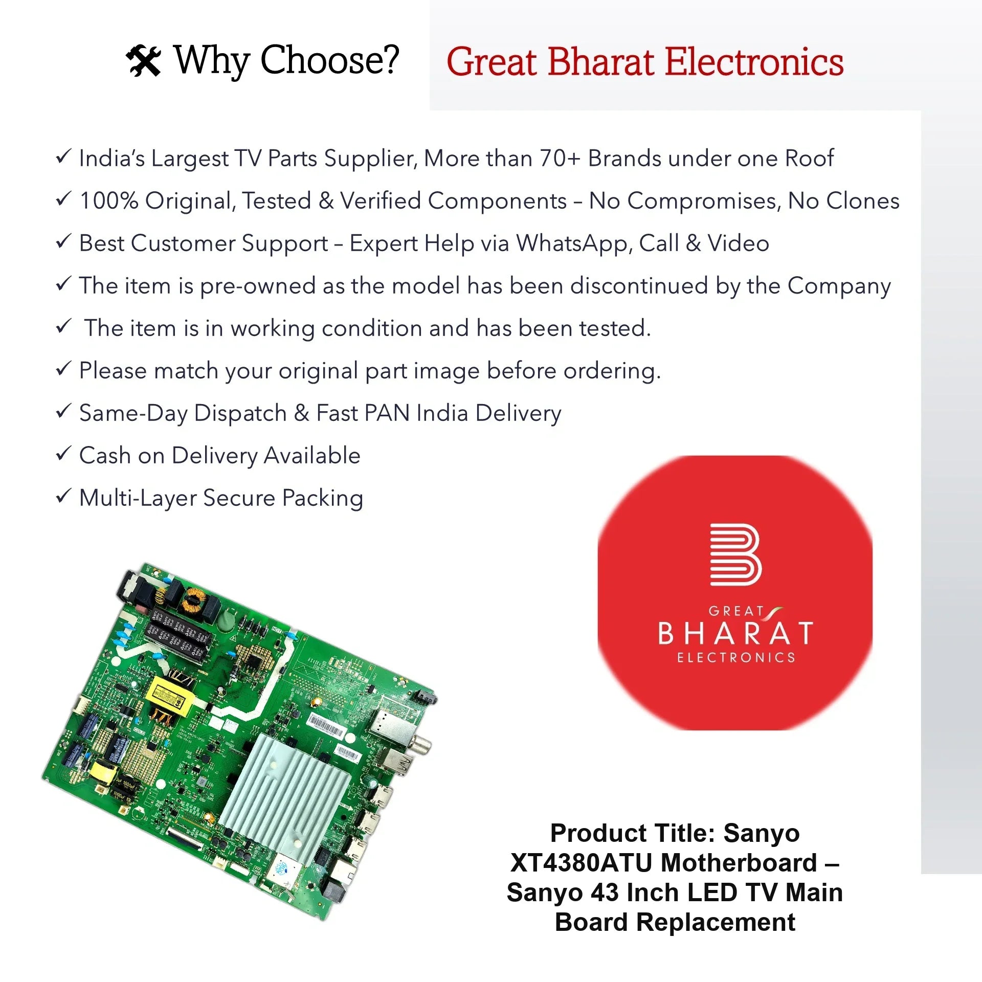 Sanyo XT4380ATU Motherboard – Sanyo 43 Inch LED TV Main Board Replacement - Great Bharat Electronics