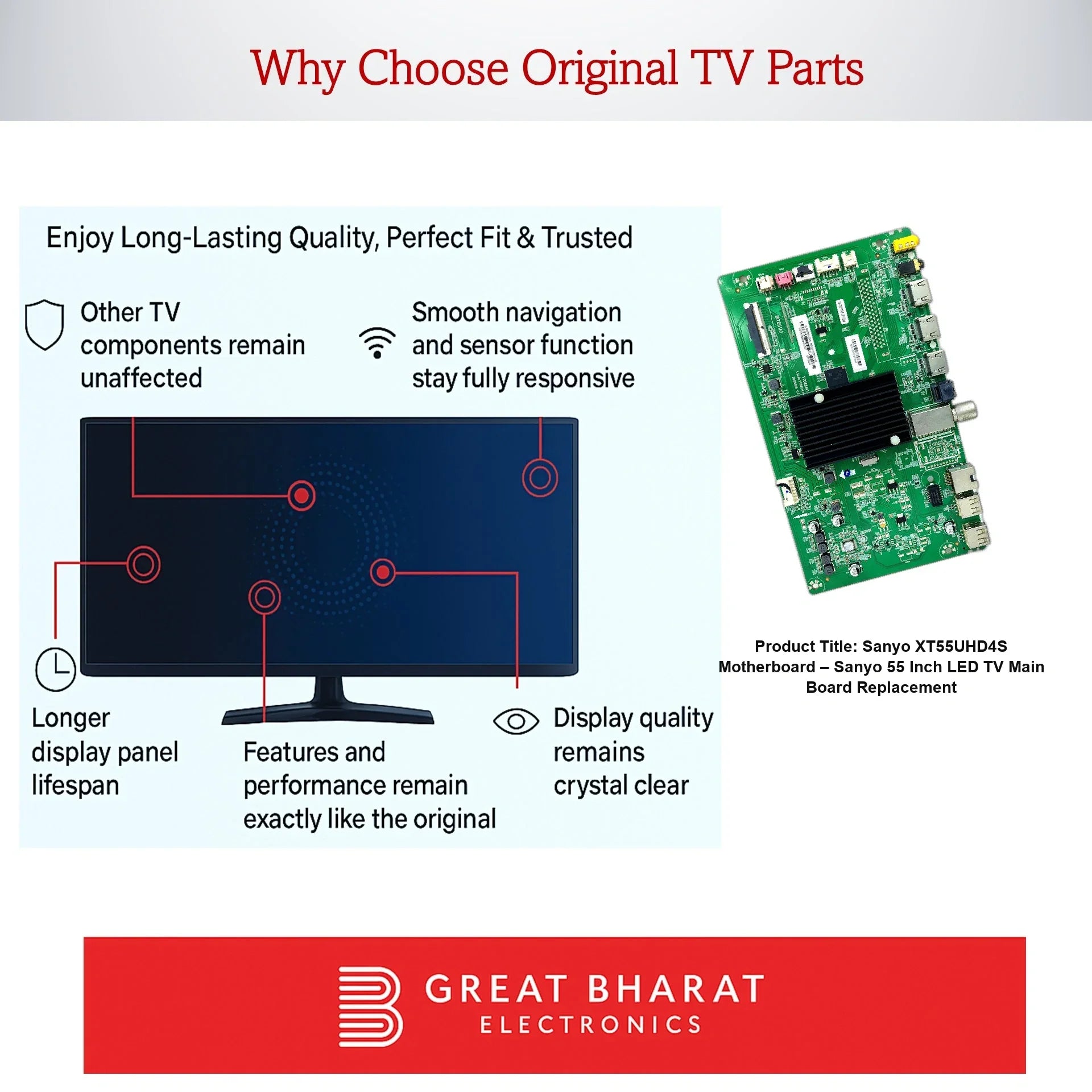 Sanyo XT55UHD4S Motherboard – Sanyo 55 Inch LED TV Main Board Replacement - Great Bharat Electronics