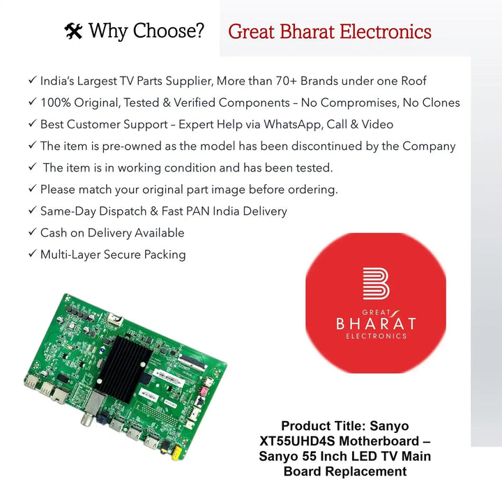 Sanyo XT55UHD4S Motherboard – Sanyo 55 Inch LED TV Main Board Replacement - Great Bharat Electronics