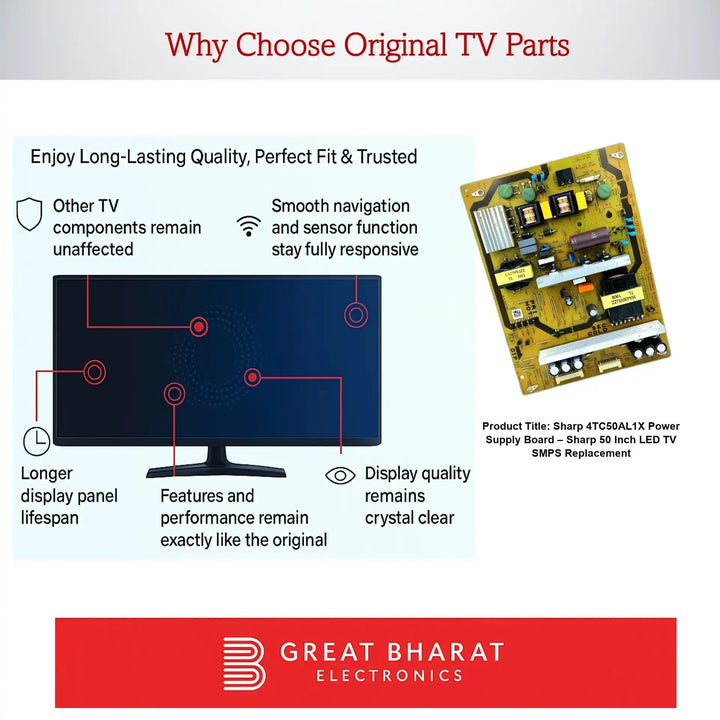 Sharp 4TC50AL1X Power Supply Board – Sharp 50 Inch LED TV SMPS Replacement - Great Bharat Electronics