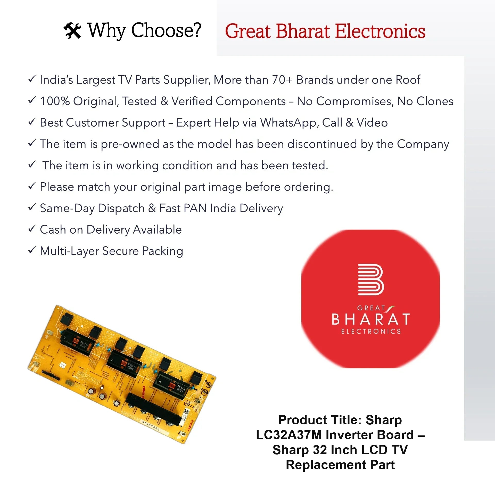 Sharp LC32A37M Inverter Board – Sharp 32 Inch LCD TV Replacement Part - Great Bharat Electronics