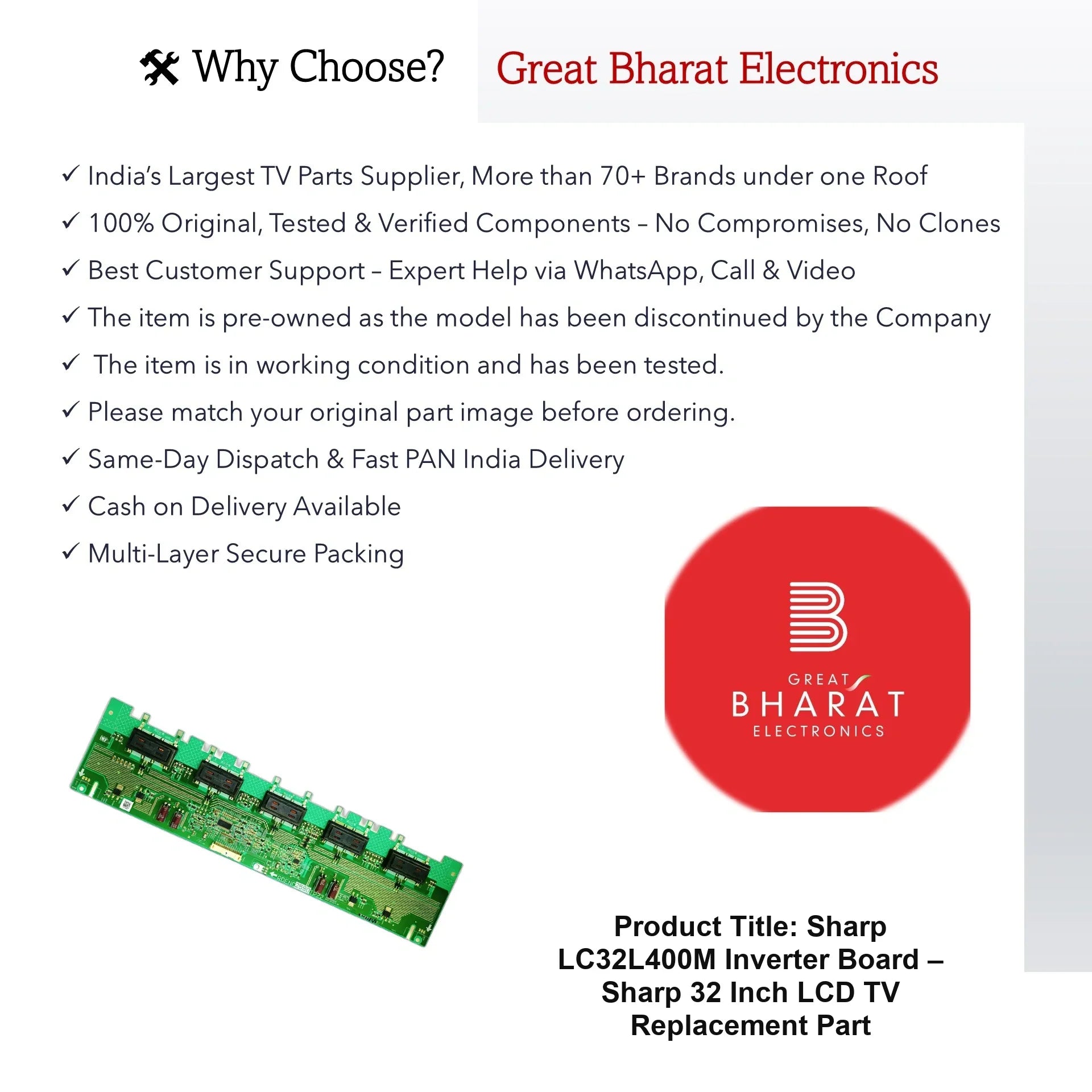 Sharp LC32L400M Inverter Board – Sharp 32 Inch LCD TV Replacement Part - Great Bharat Electronics