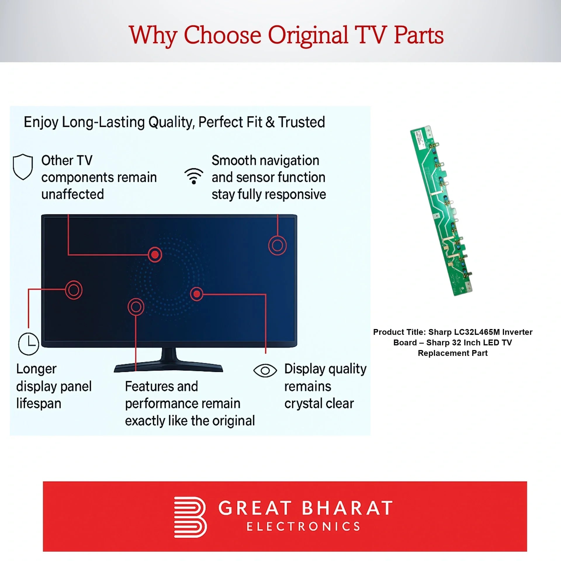 Sharp LC32L465M Inverter Board – Sharp 32 Inch LED TV Replacement Part - Great Bharat Electronics