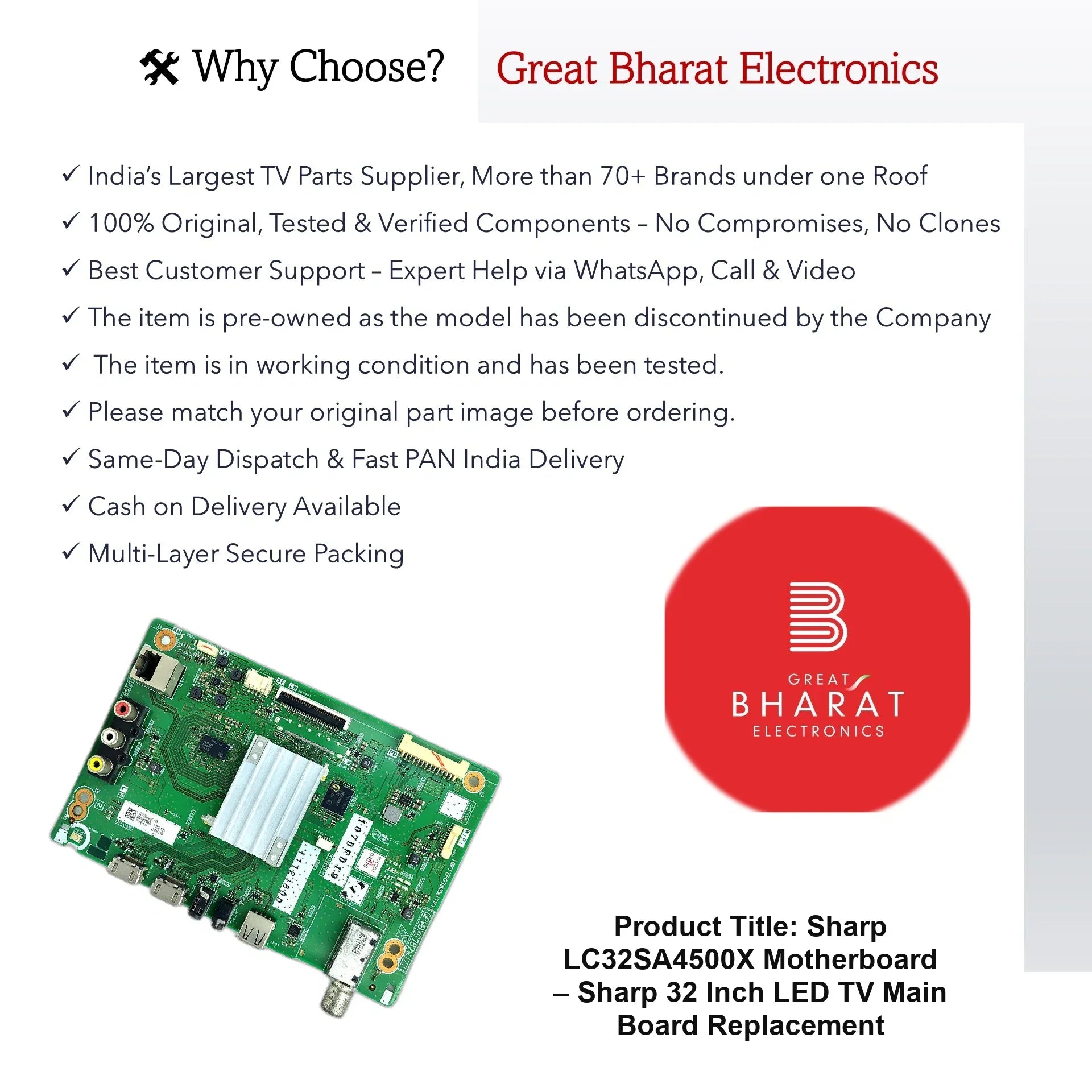 Sharp LC32SA4500X Motherboard – Sharp 32 Inch LED TV Main Board Replacement - Great Bharat Electronics