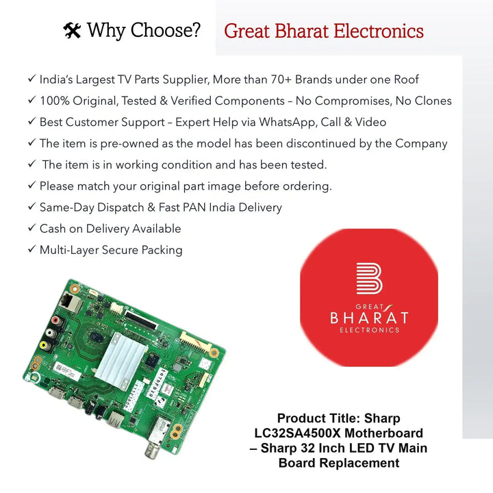 Sharp LC32SA4500X Motherboard – Sharp 32 Inch LED TV Main Board Replacement - Great Bharat Electronics