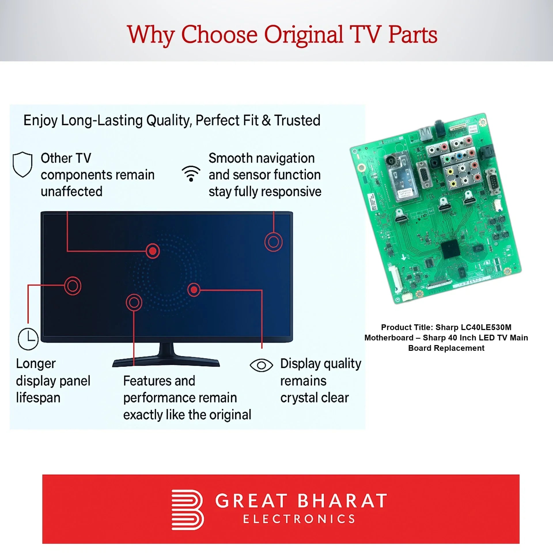 Sharp LC40LE530M Motherboard – Sharp 40 Inch LED TV Main Board Replacement - Great Bharat Electronics