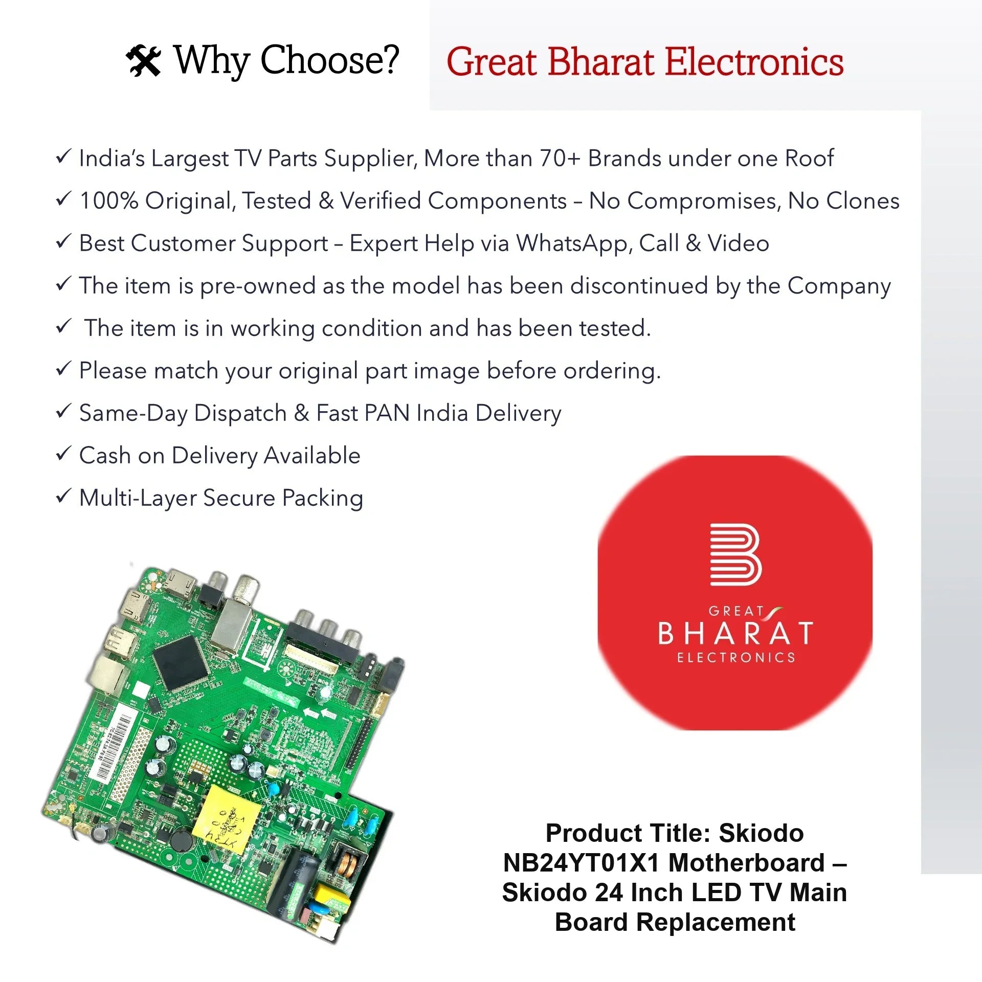 Skiodo NB24YT01X1 Motherboard – Skiodo 24 Inch LED TV Main Board Replacement - Great Bharat Electronics