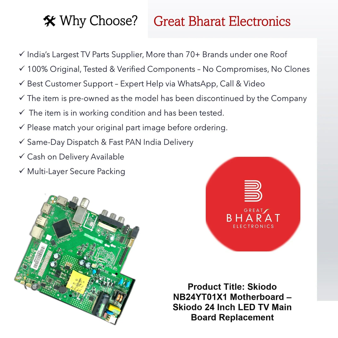 Skiodo NB24YT01X1 Motherboard – Skiodo 24 Inch LED TV Main Board Replacement - Great Bharat Electronics