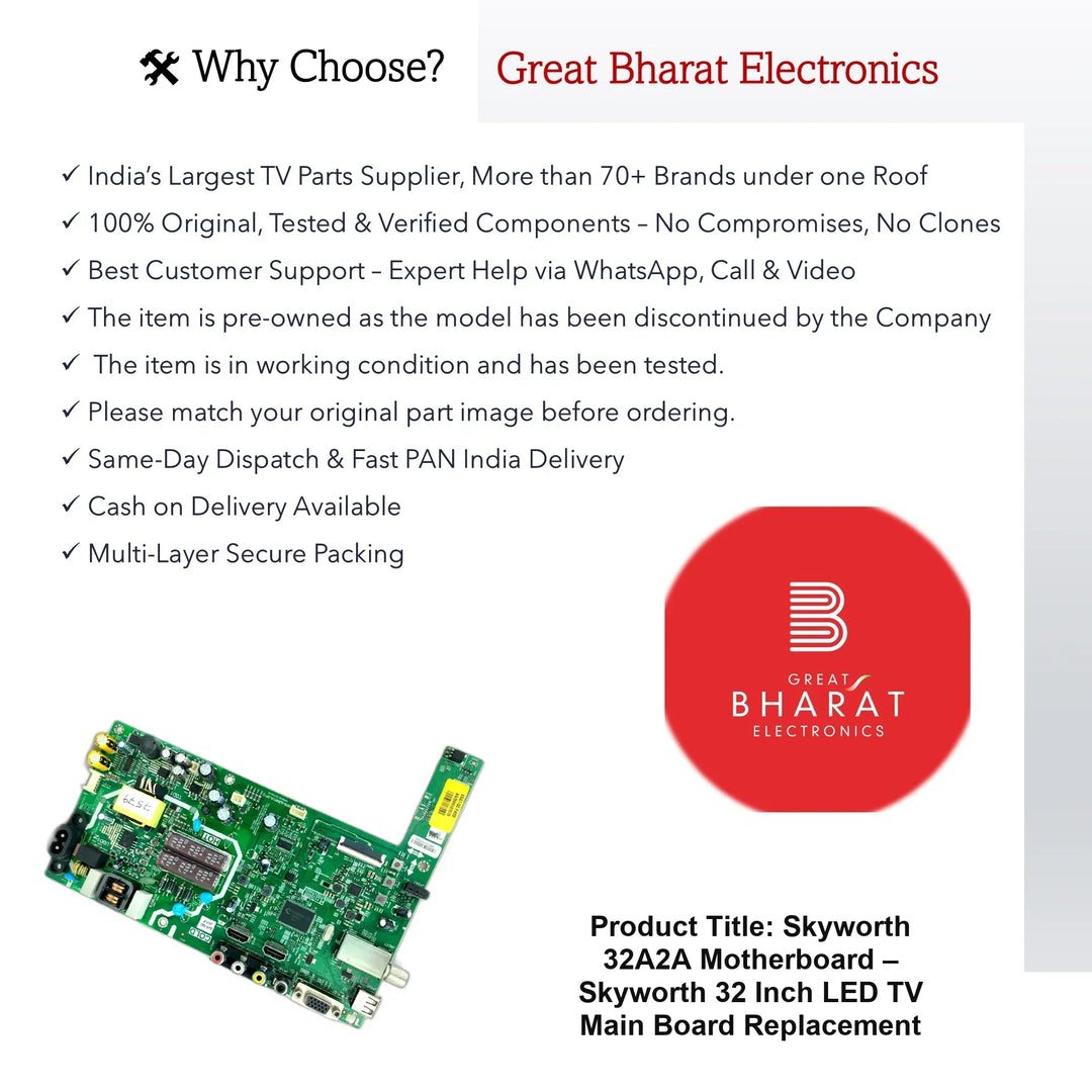 Skyworth 32A2A Motherboard – Skyworth 32 Inch LED TV Main Board Replacement - Great Bharat Electronics
