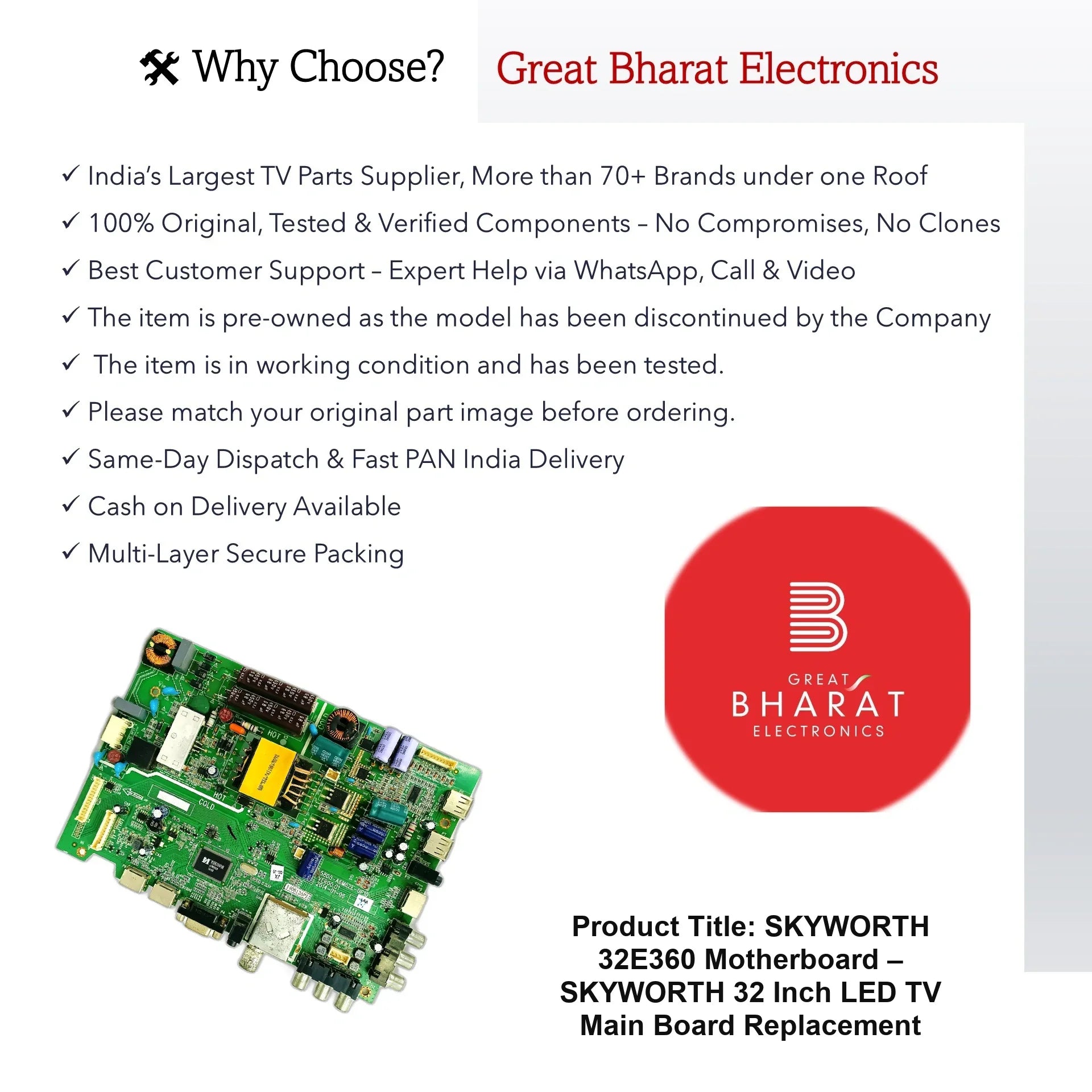 SKYWORTH 32E360 Motherboard – SKYWORTH 32 Inch LED TV Main Board Replacement - Great Bharat Electronics