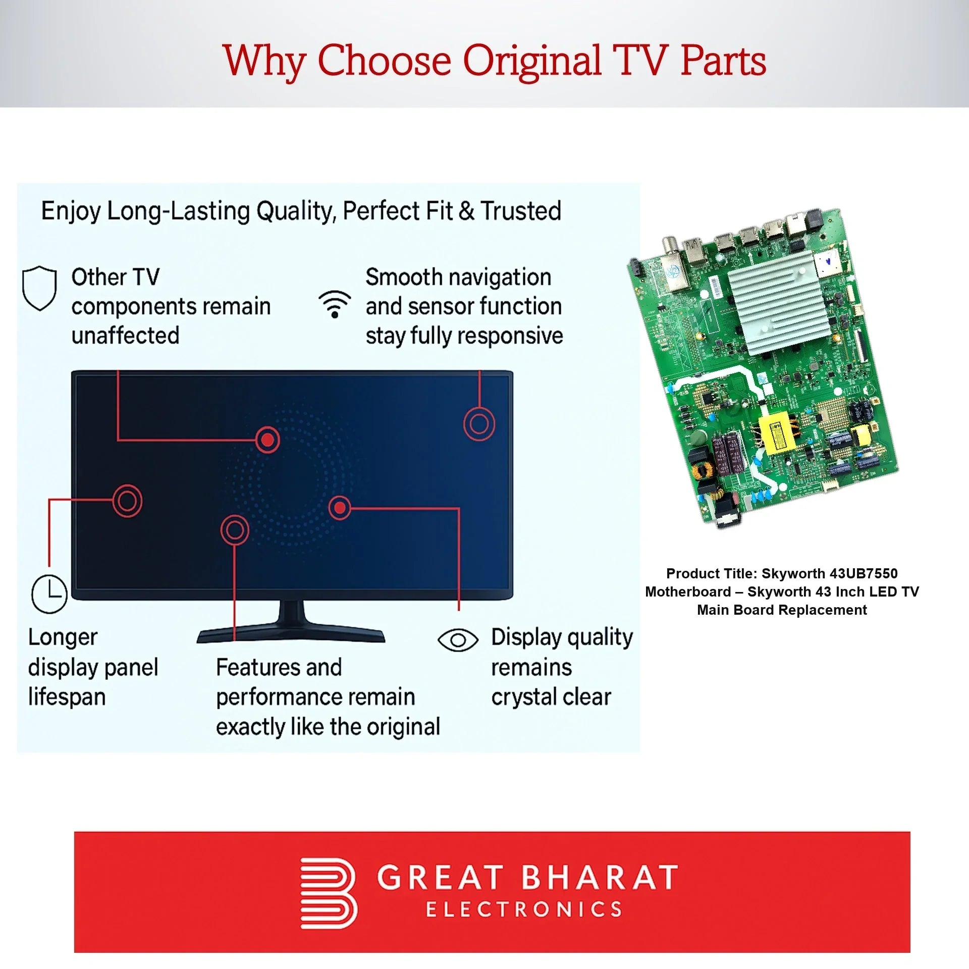Skyworth 43UB7550 Motherboard – Skyworth 43 Inch LED TV Main Board Replacement - Great Bharat Electronics
