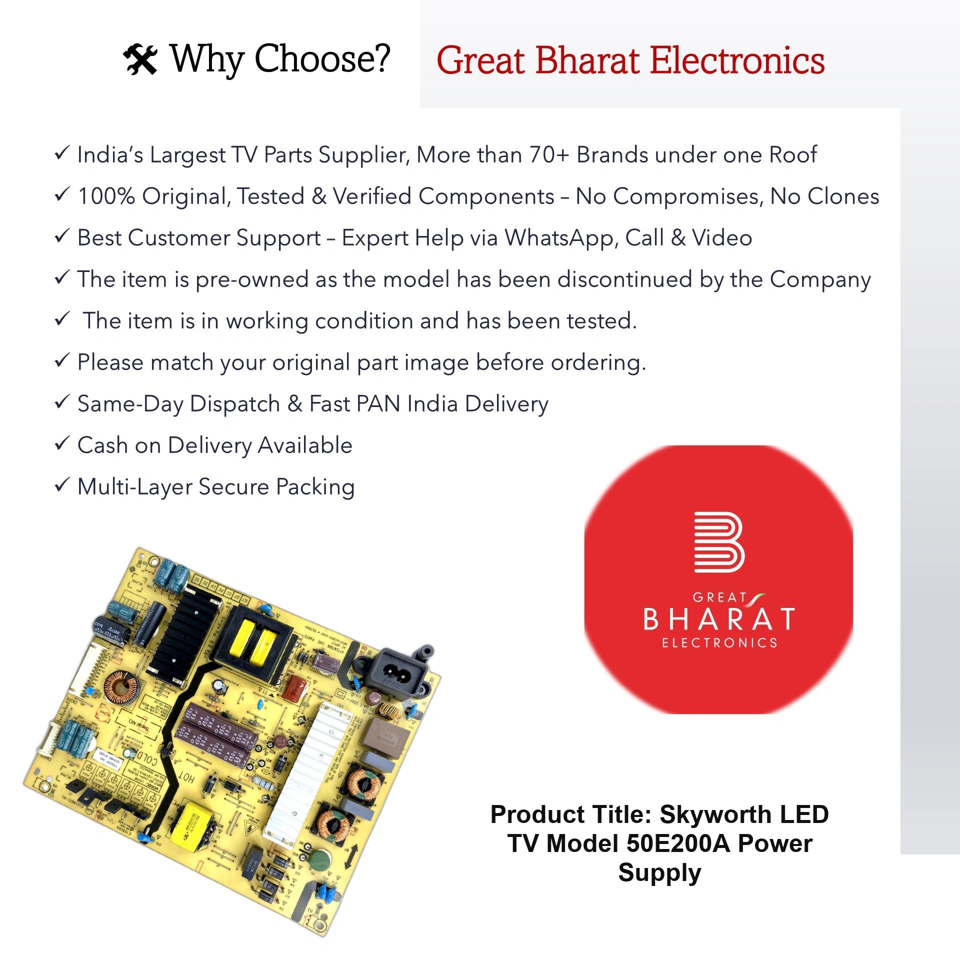Skyworth 50E200A Power Supply Board – Original Skyworth 50 Inch LED TV SMPS - Great Bharat Electronics