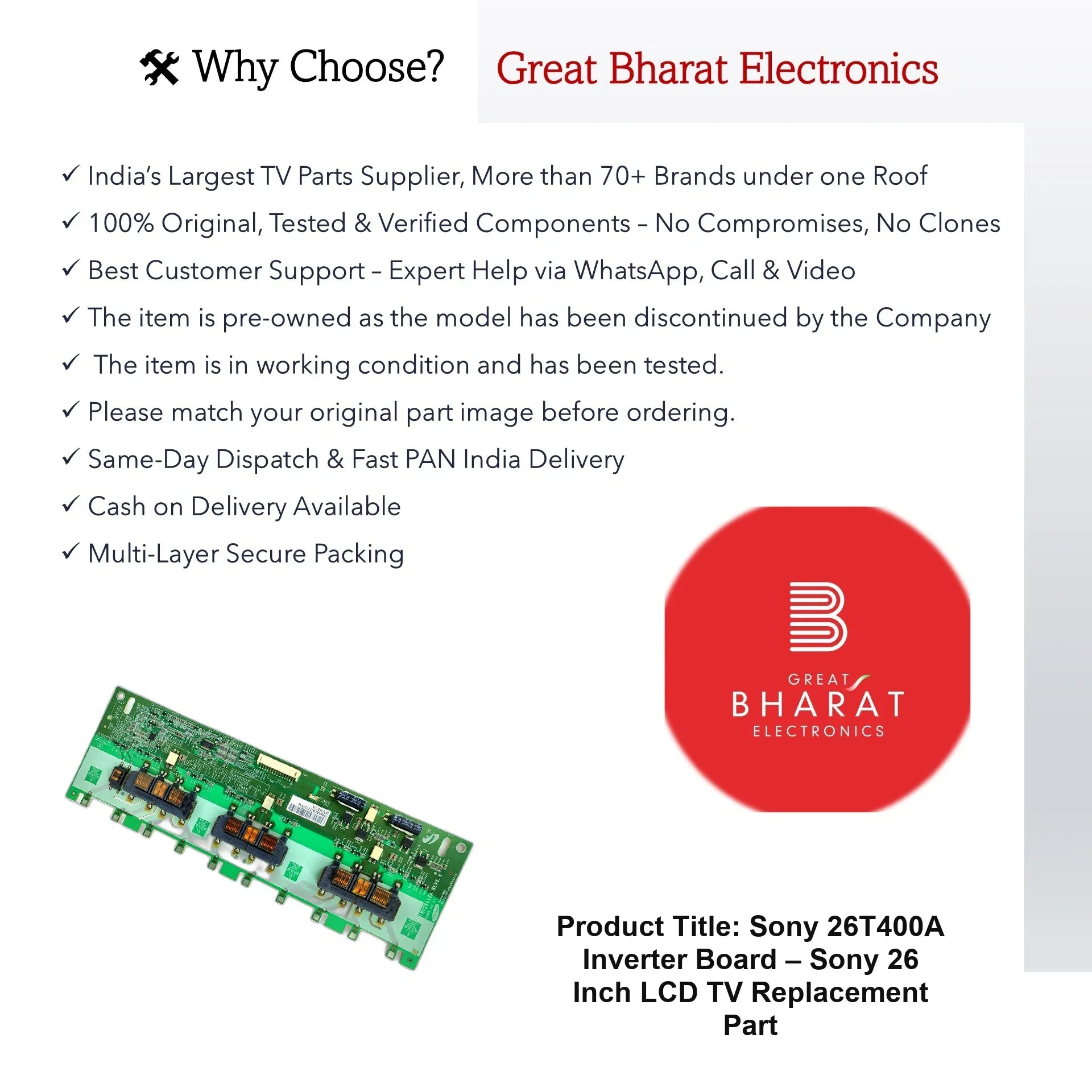 Sony 26T400A Inverter Board – Sony 26 Inch LCD TV Replacement Part - Great Bharat Electronics