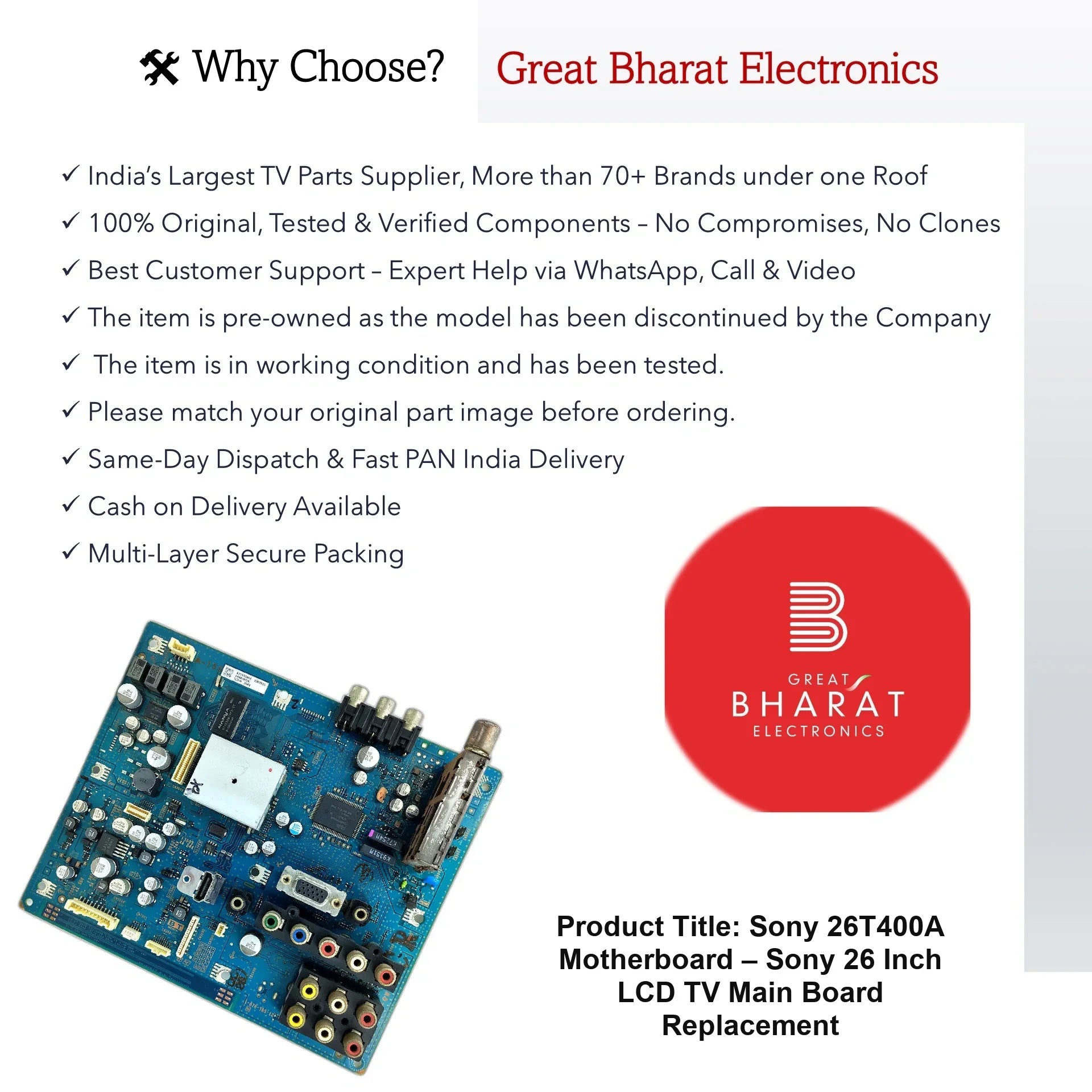 Sony 26T400A Motherboard – Sony 26 Inch LCD TV Main Board Replacement - Great Bharat Electronics