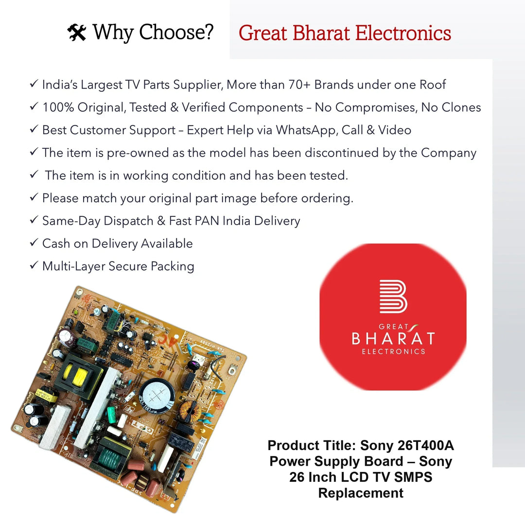Sony 26T400A Power Supply Board – Sony 26 Inch LCD TV SMPS Replacement - Great Bharat Electronics