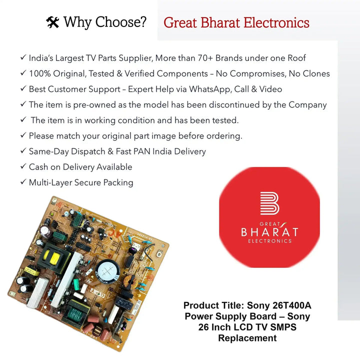 Sony 26T400A Power Supply Board – Sony 26 Inch LCD TV SMPS Replacement - Great Bharat Electronics