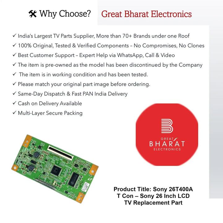 Sony 26T400A T-Con Board – Sony 26 Inch LCD TV Replacement Part - Great Bharat Electronics