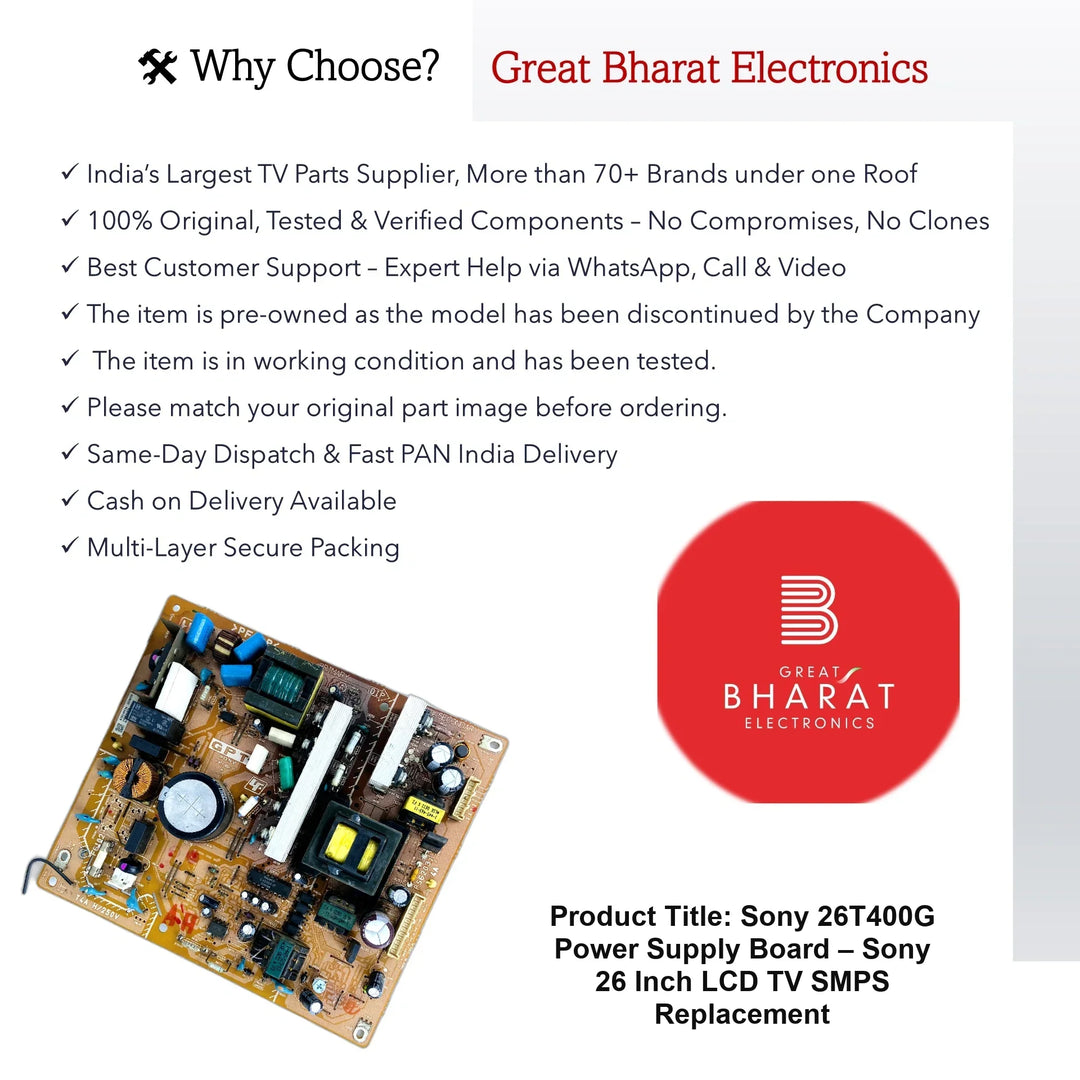 Sony 26T400G Power Supply Board – Sony 26 Inch LCD TV SMPS Replacement - Great Bharat Electronics