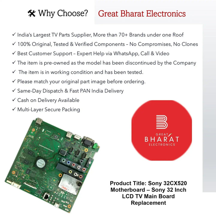 Sony 32CX520 Motherboard – Sony 32 Inch LCD TV Main Board Replacement - Great Bharat Electronics