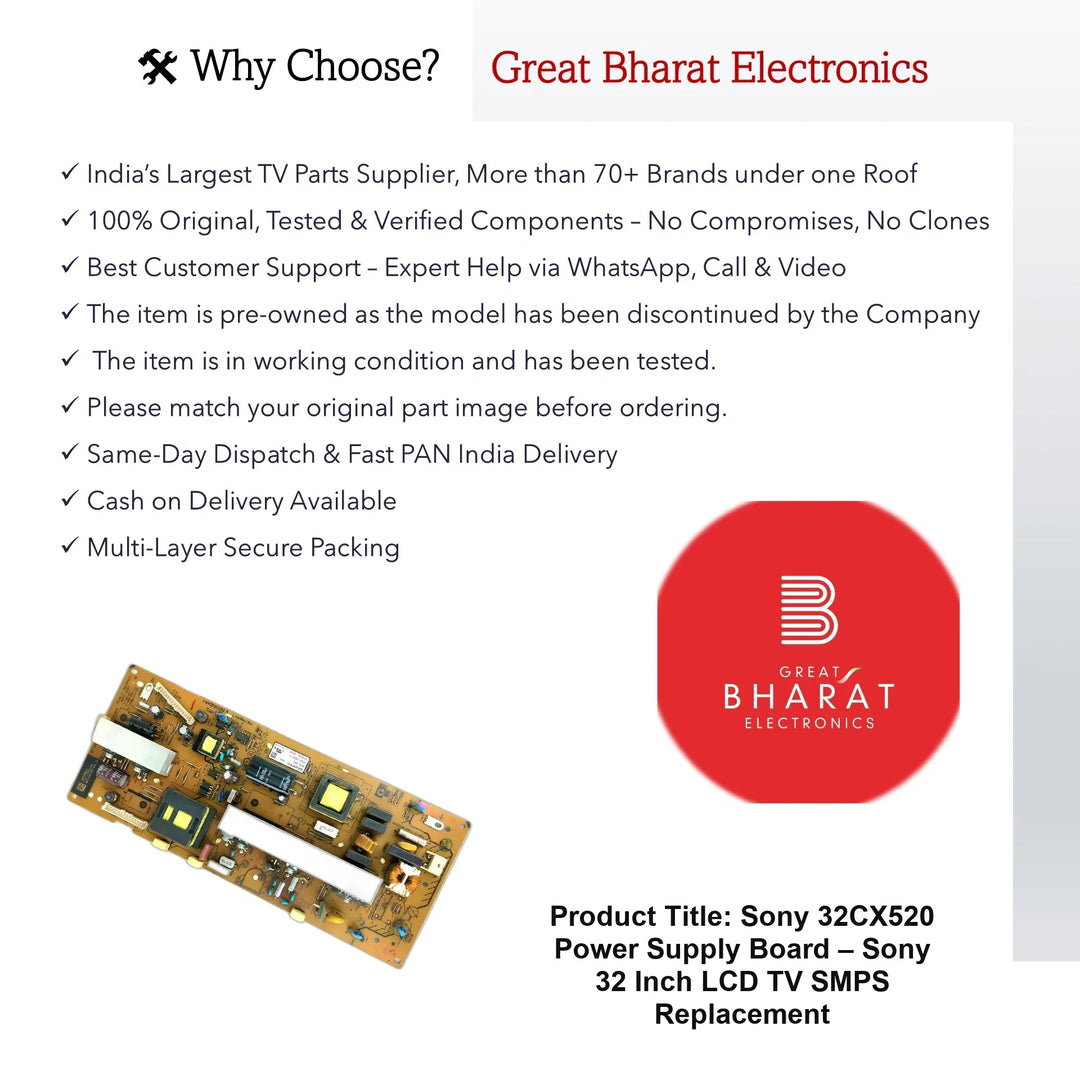 Sony 32CX520 Power Supply Board – Sony 32 Inch LCD TV SMPS Replacement - Great Bharat Electronics