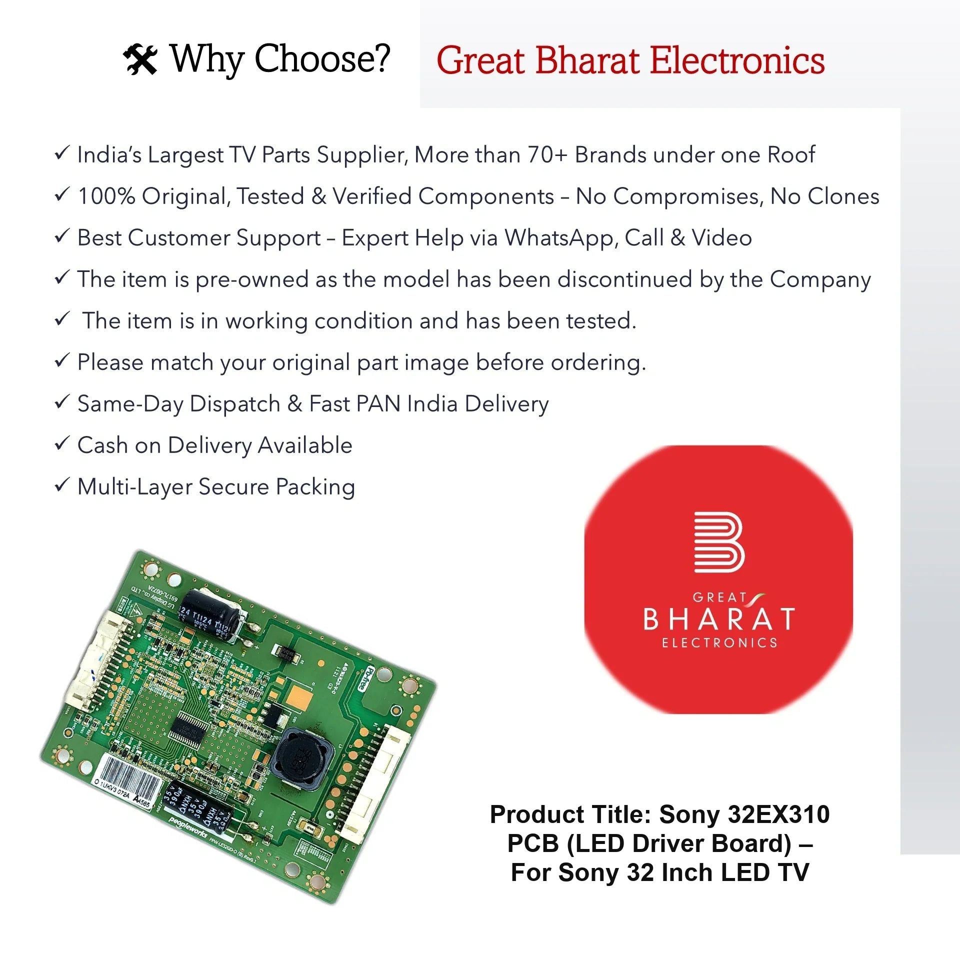 Sony 32EX310 PCB (LED Driver Board) – For Sony 32 Inch LED TV - Great Bharat Electronics