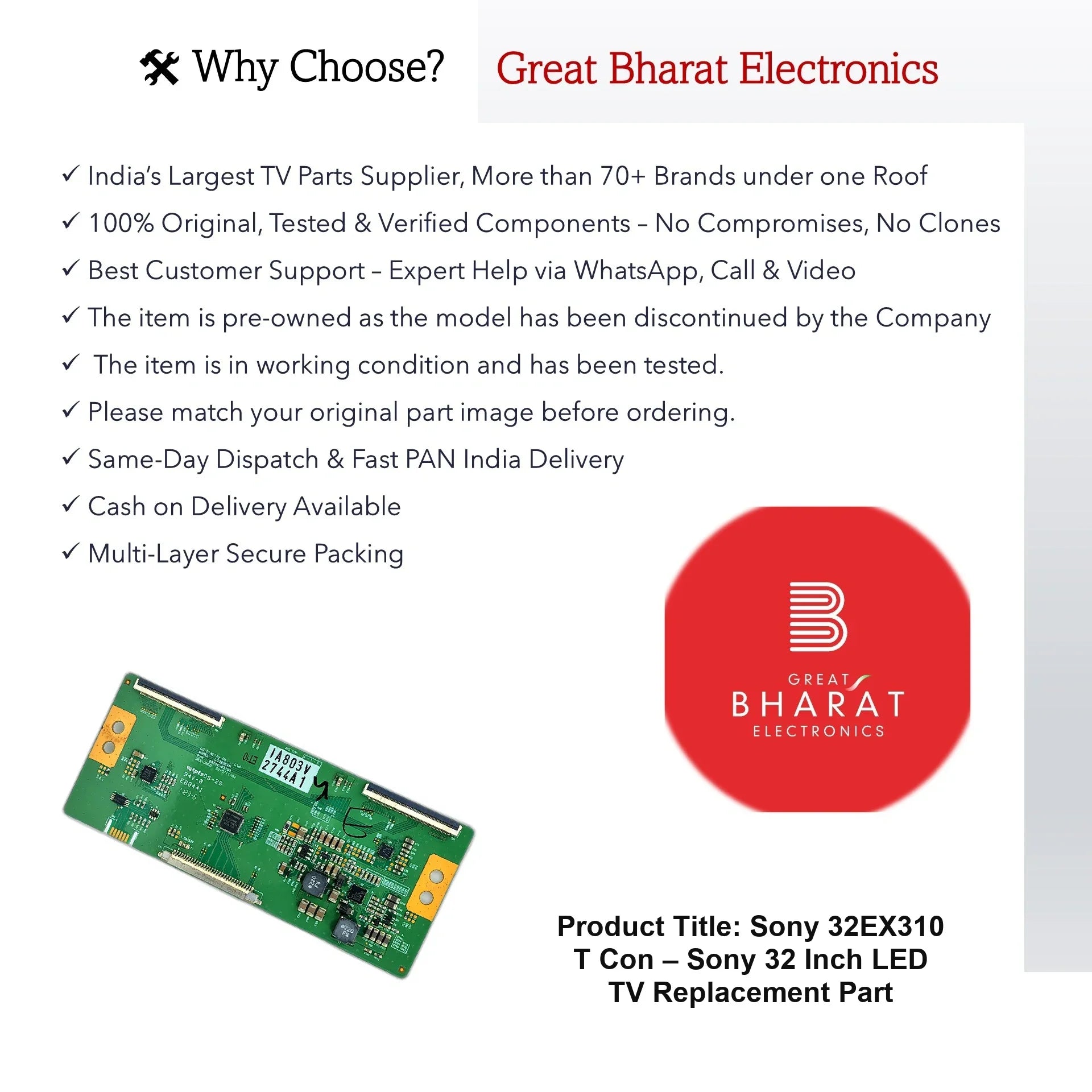 Sony 32EX310 T-Con Board – Sony 32 Inch LED TV Replacement Part - Great Bharat Electronics