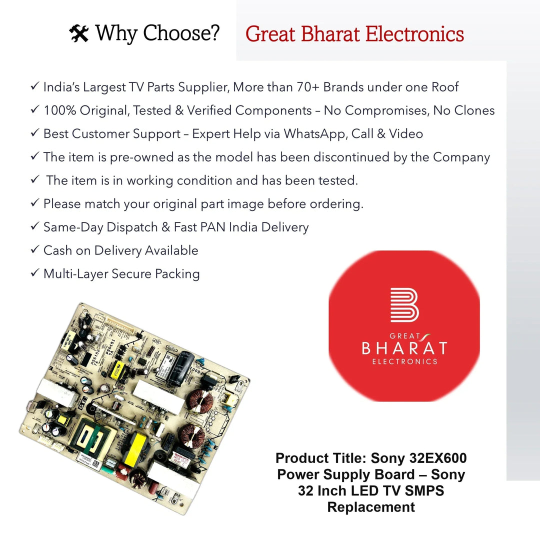 Sony 32EX600 Power Supply Board – Sony 32 Inch LED TV SMPS Replacement - Great Bharat Electronics