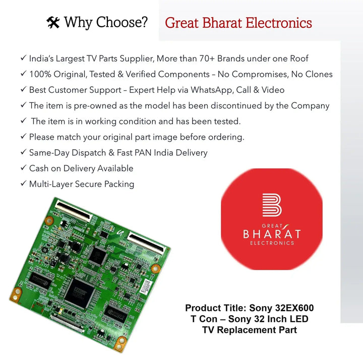 Sony 32EX600 T-Con Board – Sony 32 Inch LED TV Replacement Part - Great Bharat Electronics