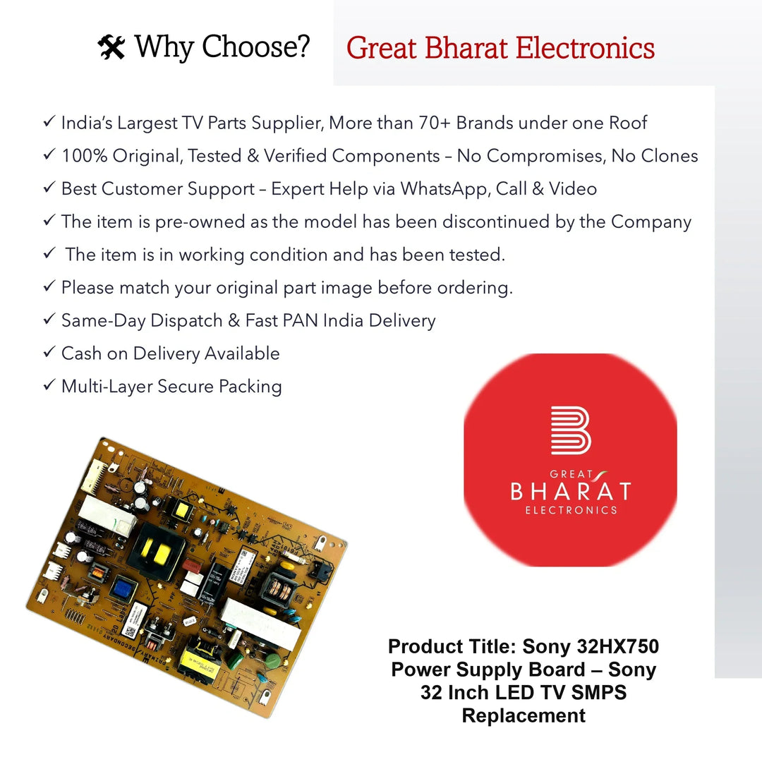 Sony 32HX750 Power Supply Board – Sony 32 Inch LED TV SMPS Replacement - Great Bharat Electronics
