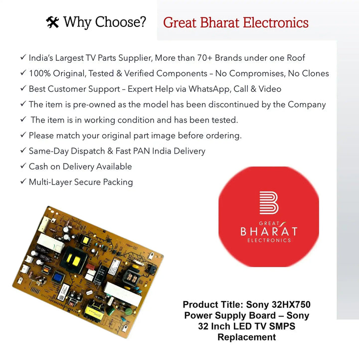 Sony 32HX750 Power Supply Board – Sony 32 Inch LED TV SMPS Replacement - Great Bharat Electronics