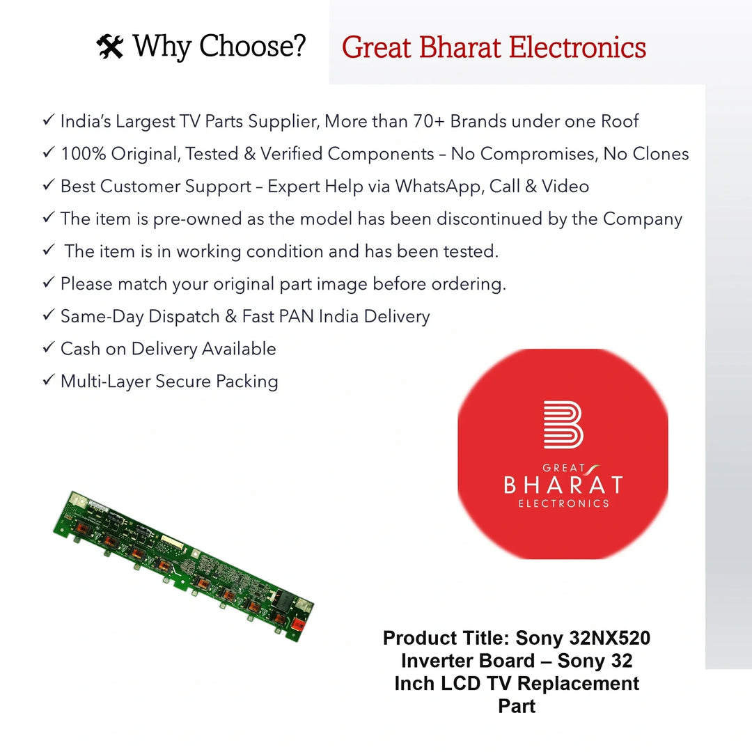 Sony 32NX520 Inverter Board – Sony 32 Inch LCD TV Replacement Part - Great Bharat Electronics