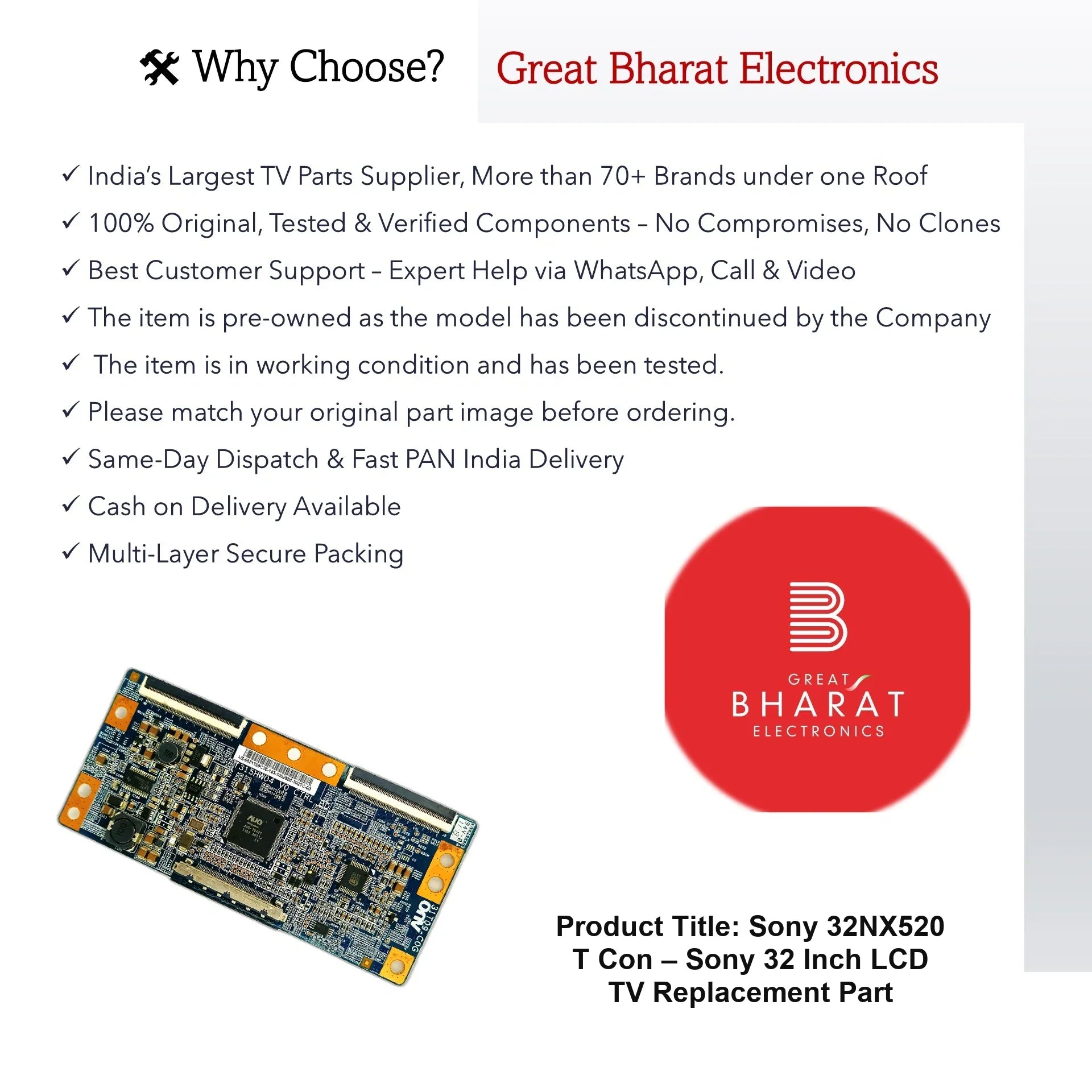 Sony 32NX520 T-Con Board – Sony 32 Inch LCD TV Replacement Part - Great Bharat Electronics