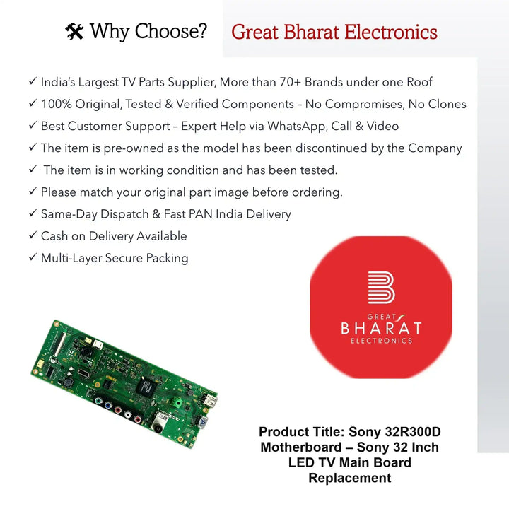 Sony 32R300D Motherboard – Sony 32 Inch LED TV Main Board Replacement - Great Bharat Electronics