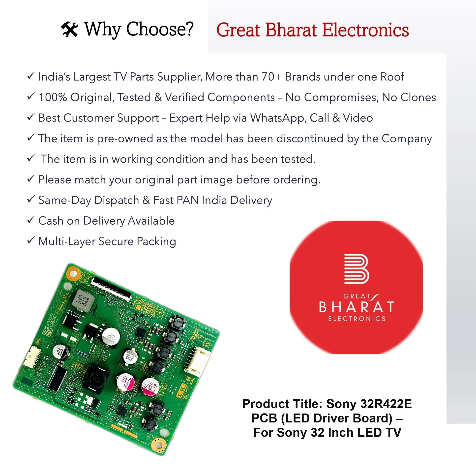 Sony 32R422E PCB (LED Driver Board) – For Sony 32 Inch LED TV - Great Bharat Electronics