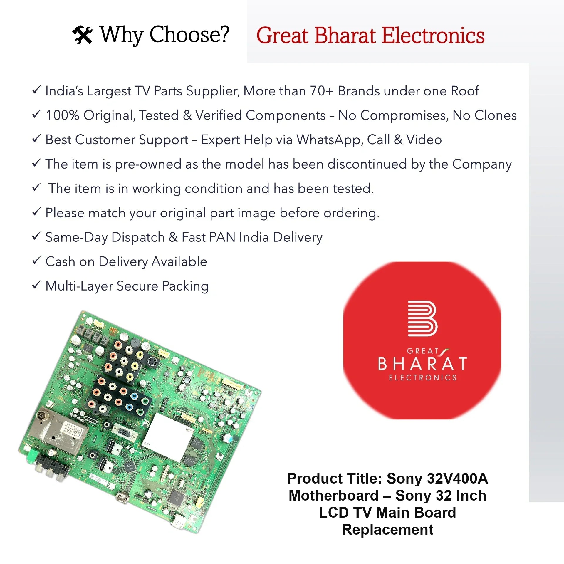 Sony 32V400A Motherboard – Sony 32 Inch LCD TV Main Board Replacement - Great Bharat Electronics