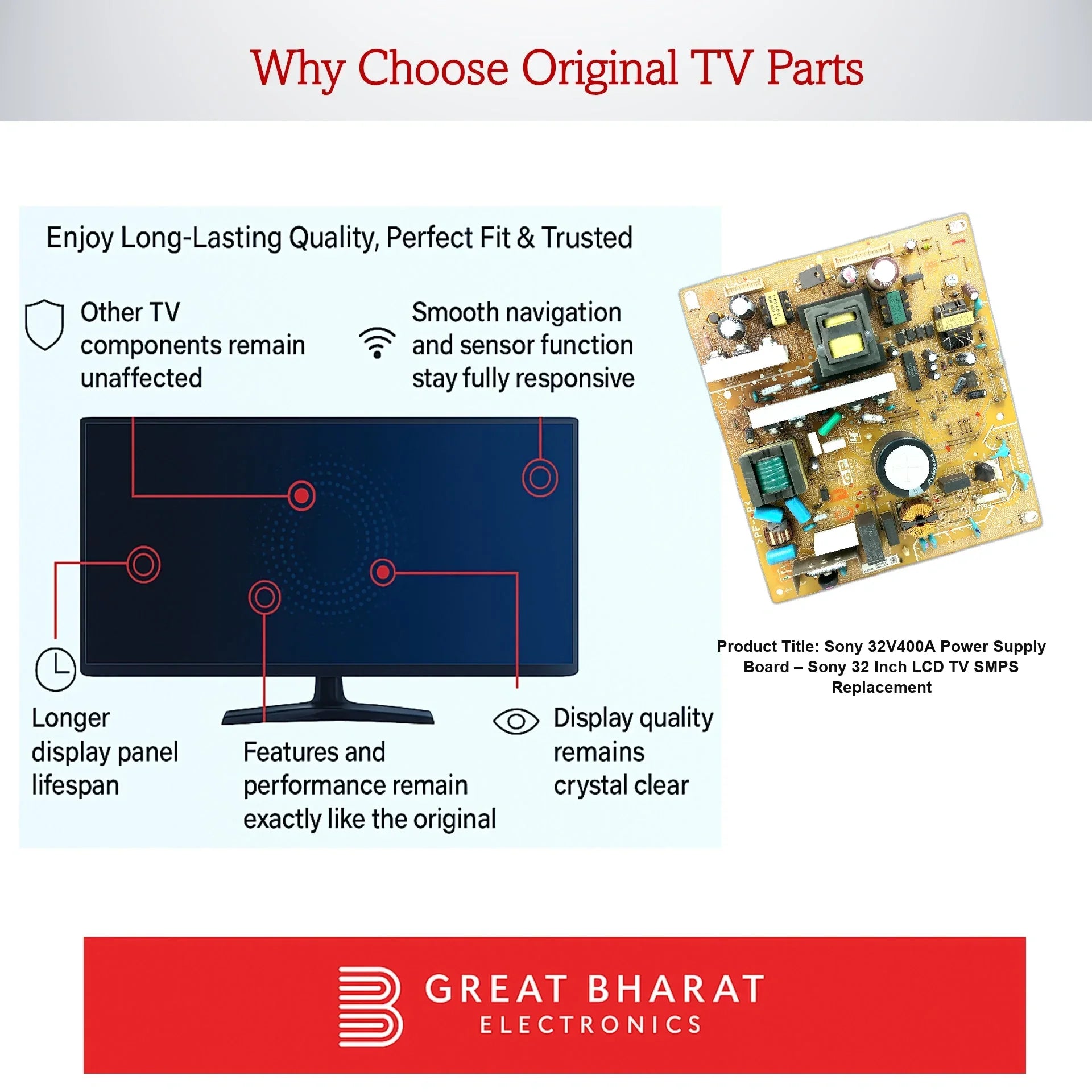 Sony 32V400A Power Supply Board – Sony 32 Inch LCD TV SMPS Replacement - Great Bharat Electronics