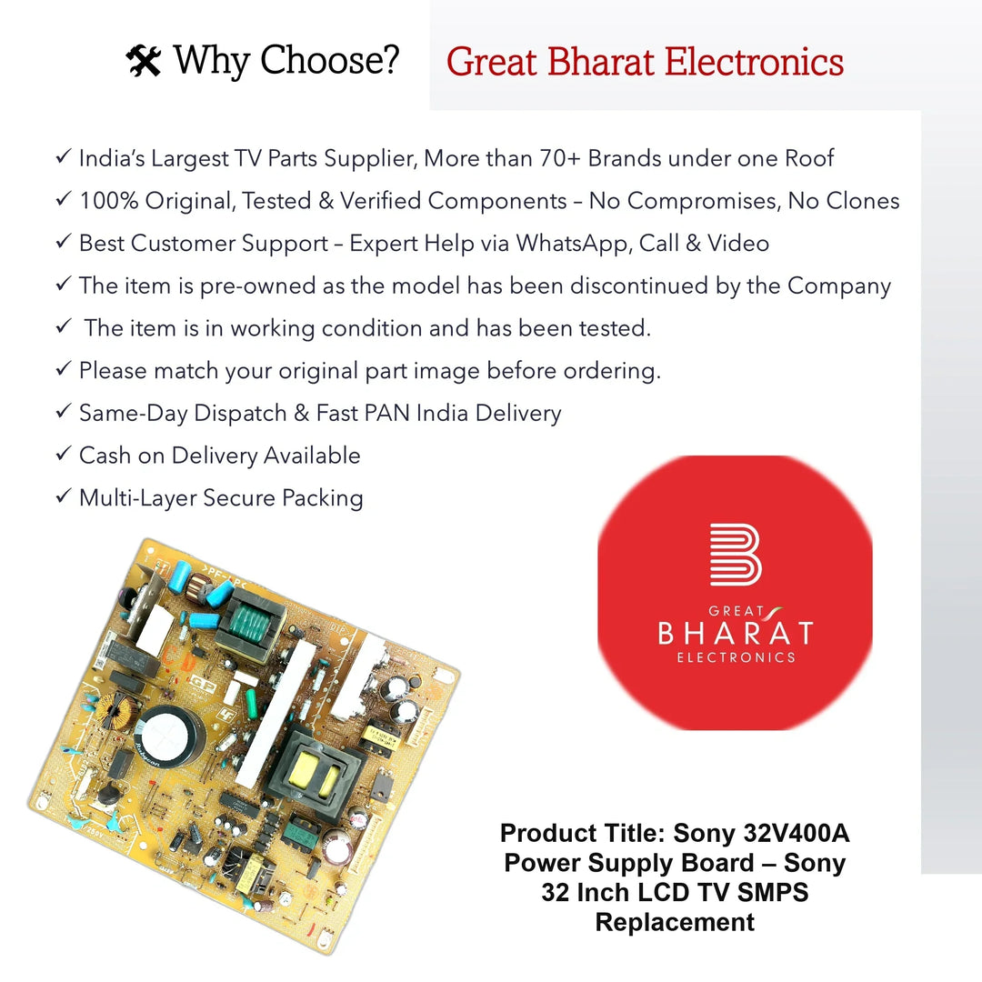 Sony 32V400A Power Supply Board – Sony 32 Inch LCD TV SMPS Replacement - Great Bharat Electronics