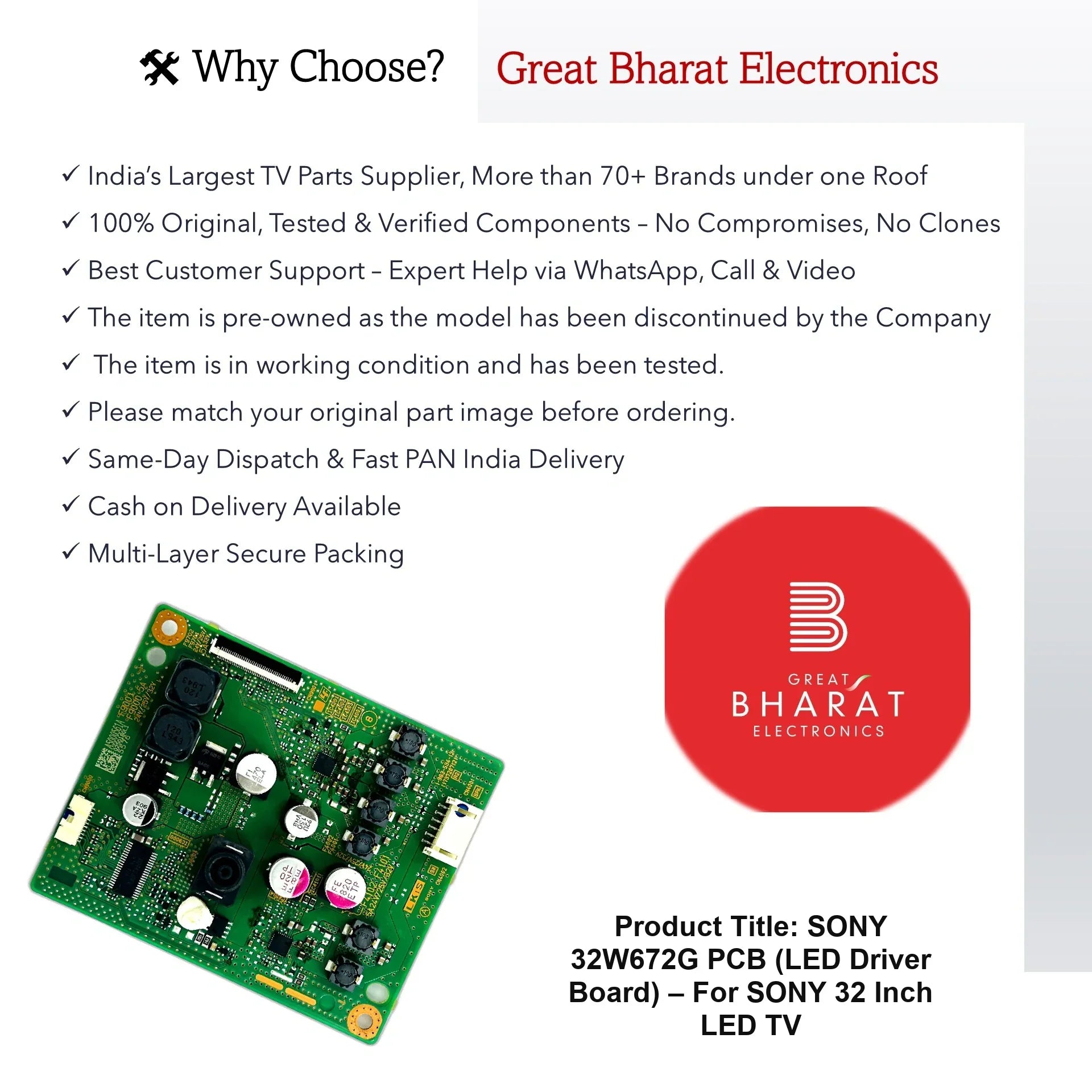 Sony 32W672G PCB (LED Driver Board) – For Sony 32 Inch LED TV - Great Bharat Electronics