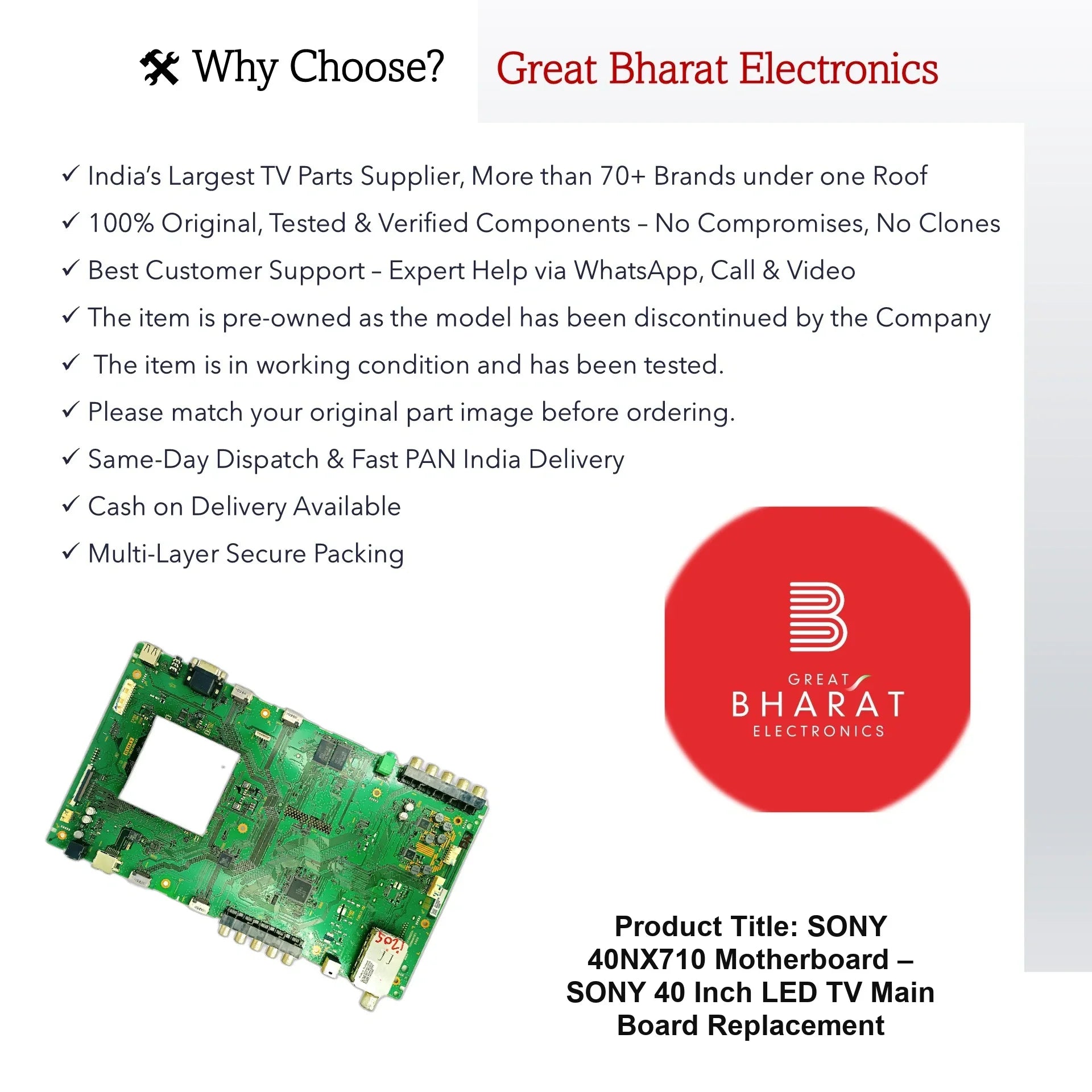 Sony 40NX710 Motherboard – Sony 40 Inch LED TV Main Board Replacement - Great Bharat Electronics