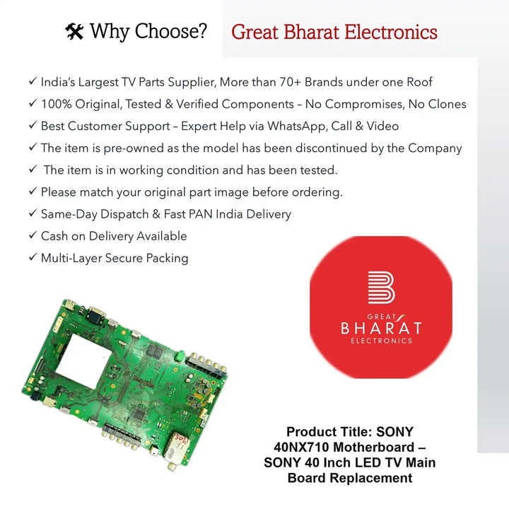 Sony 40NX710 Motherboard – Sony 40 Inch LED TV Main Board Replacement - Great Bharat Electronics