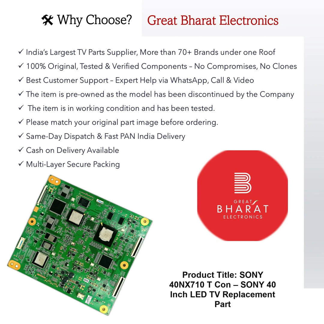 Sony 40NX710 T-Con Board – Sony 40 Inch LED TV Replacement Part - Great Bharat Electronics