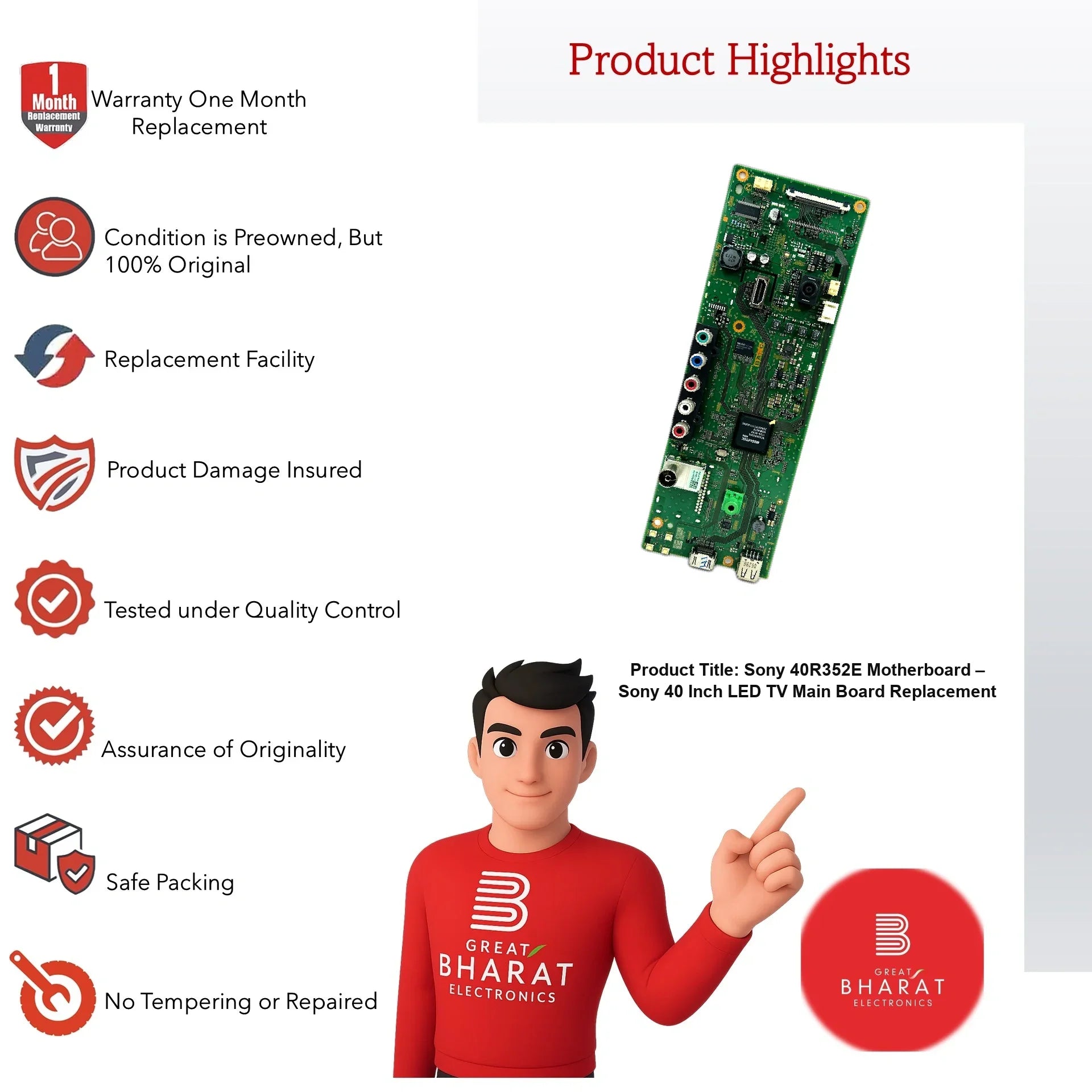 Sony 40R352E Motherboard – Sony 40 Inch LED TV Main Board Replacement - Great Bharat Electronics